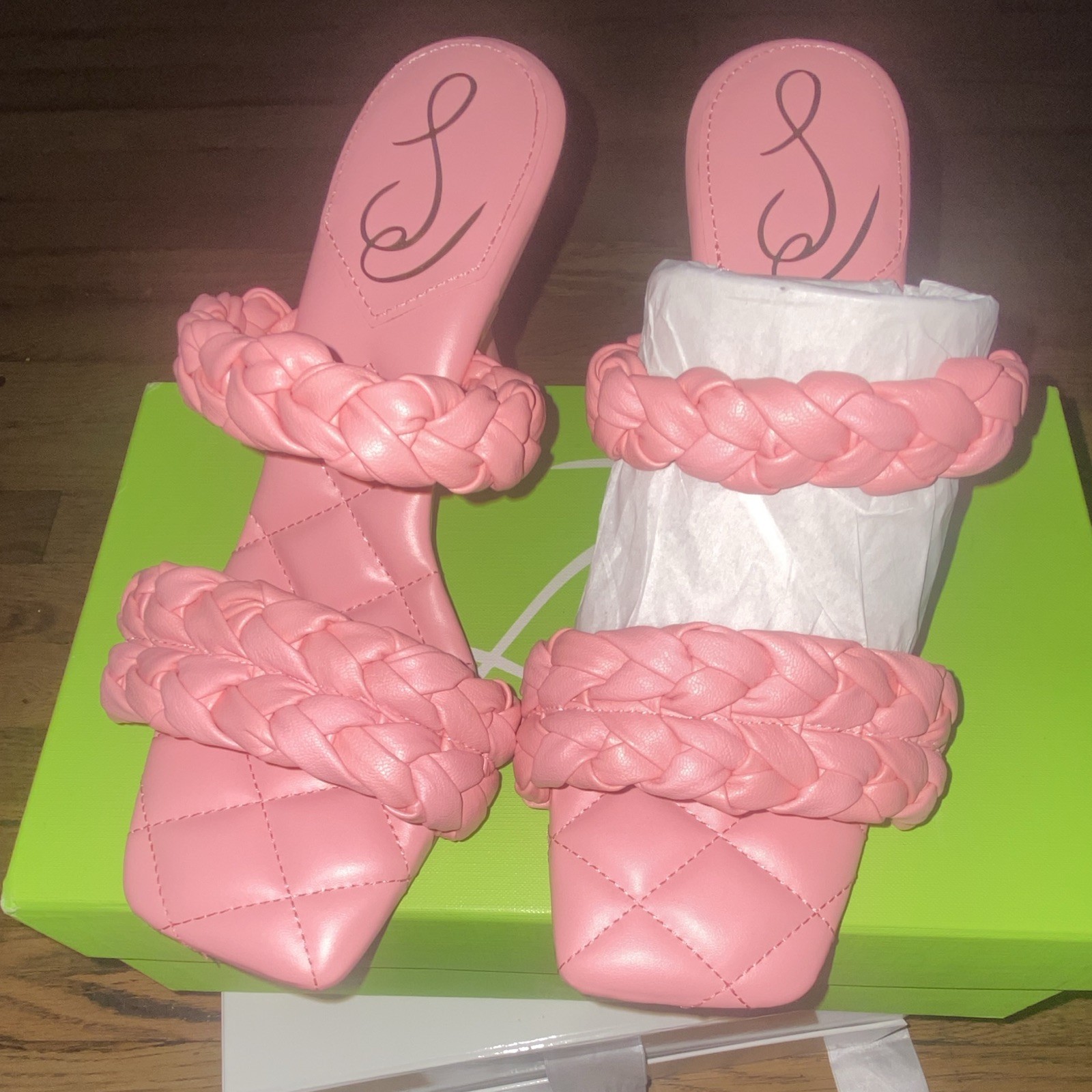 Sam Edelman Pink Braided Strap Spool Heel Square Toe Mule Heels US 8 M EU 38
