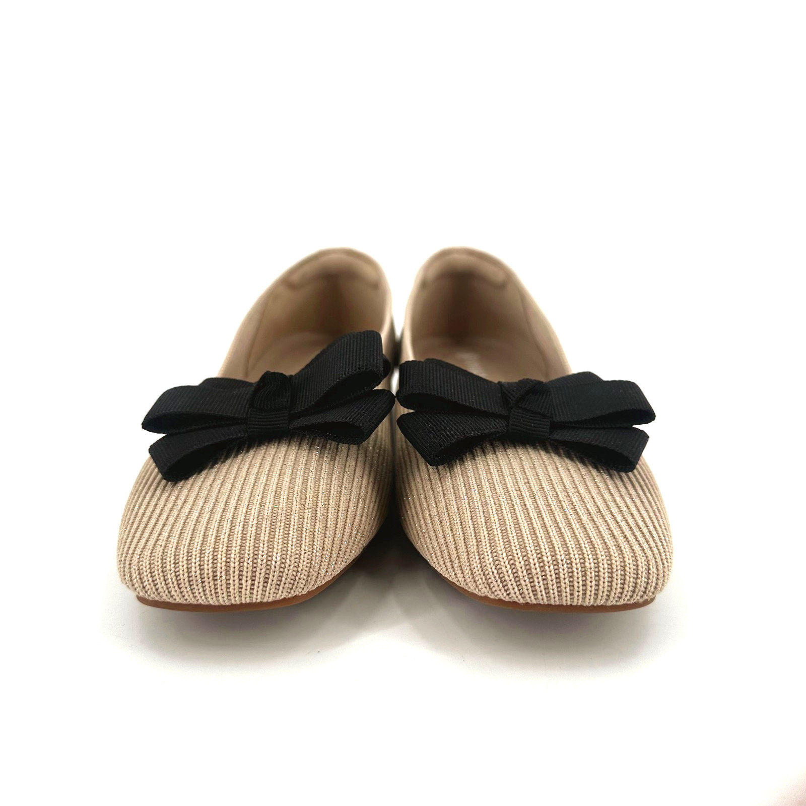 Vivaia Margot Ribbed Ballet Square Toe Flats Size 40 US 9.5 Removable Bow Preppy