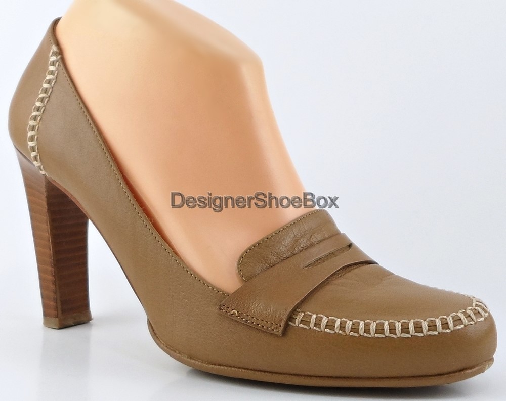 $190 VIA SPIGA BRANNY Straw Fox Leather Designer ITALY Stacked Heel Pumps 8.5 M
