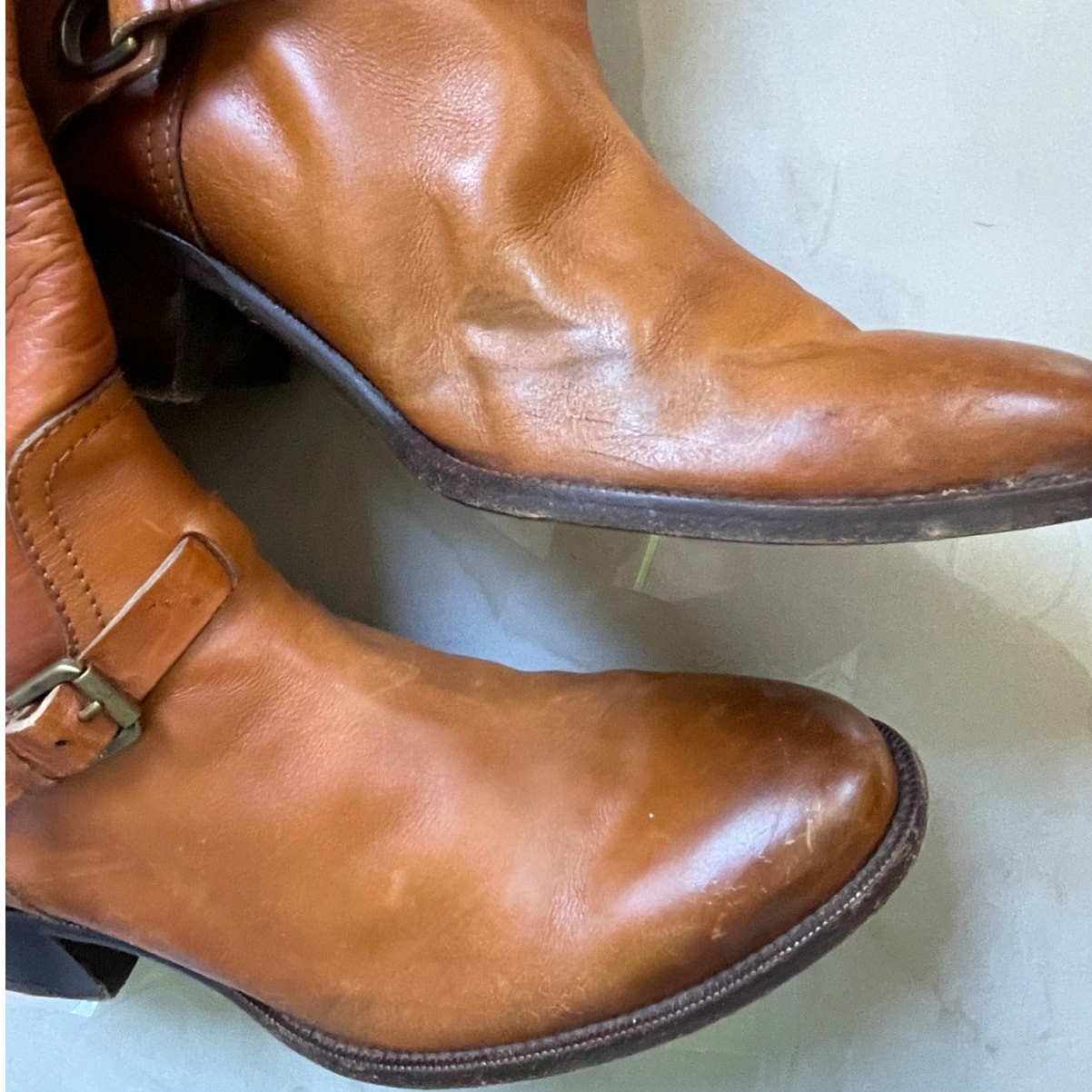 RALPH LAUREN COLLECTION purple label cognac 100% leather western mid calf boots