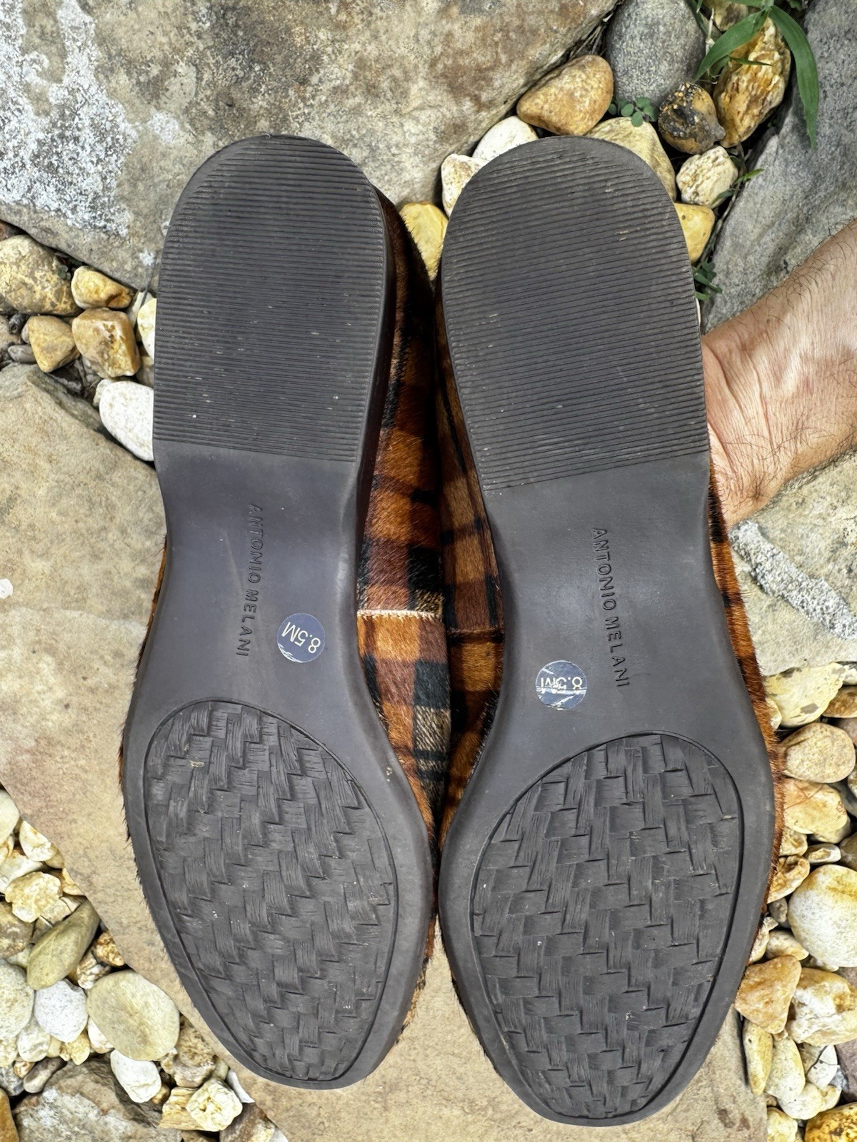 Antonio Melani Leather Loafers Slip On Flats Genuine Calf Hair Plaid Women 8.5