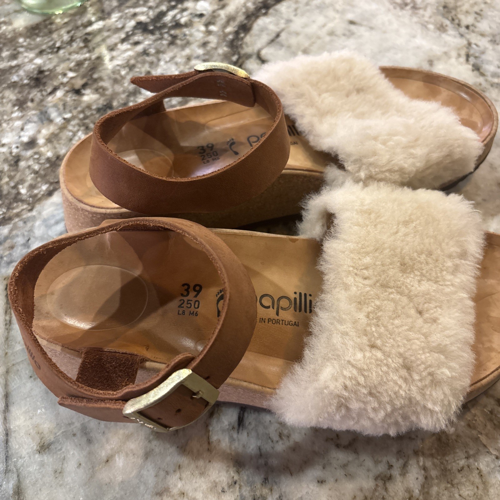 Papillio Birkenstock Glenda Cognac Nubuck Leather Platform Wedge Sandals Size 9