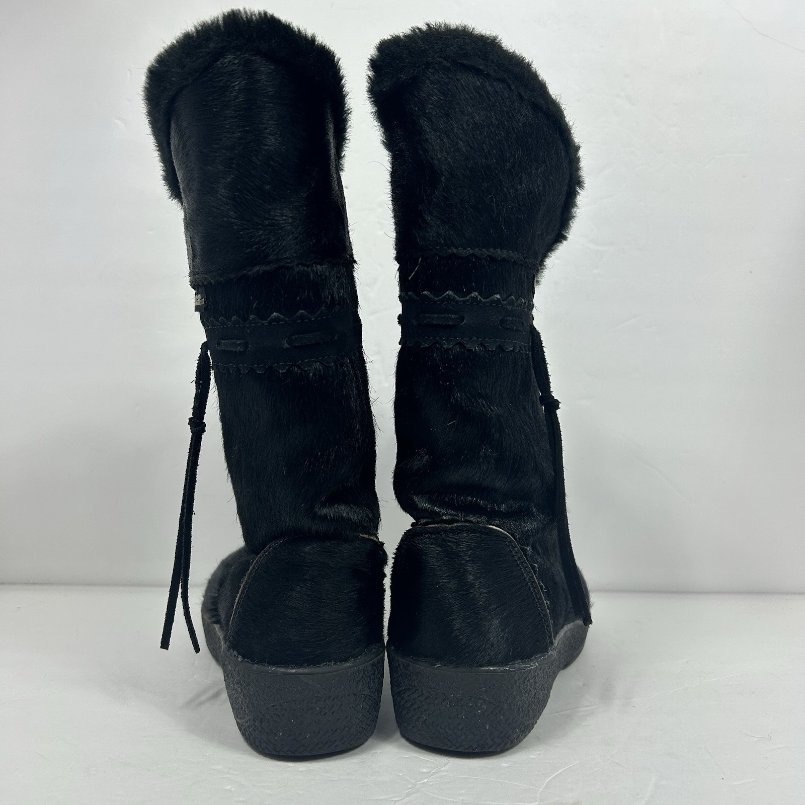 Oscar Sport Christina Black Fur Boots 41/10 Zip Apres-Ski Italian Winter Pull On