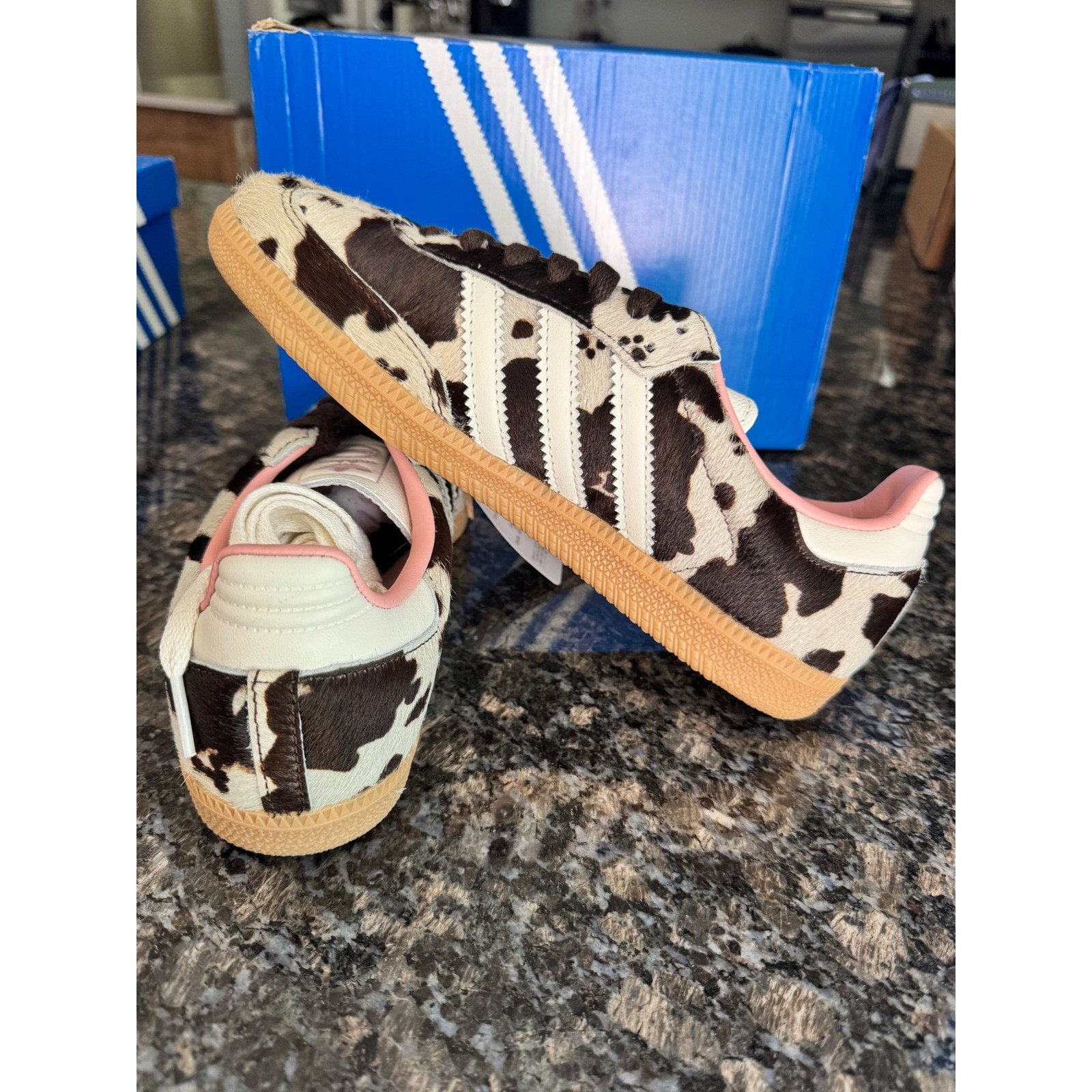 Adidas Samba OG W Cow Print Pony Hair Sneakers JR1256 Brown White Gum 7 Womens