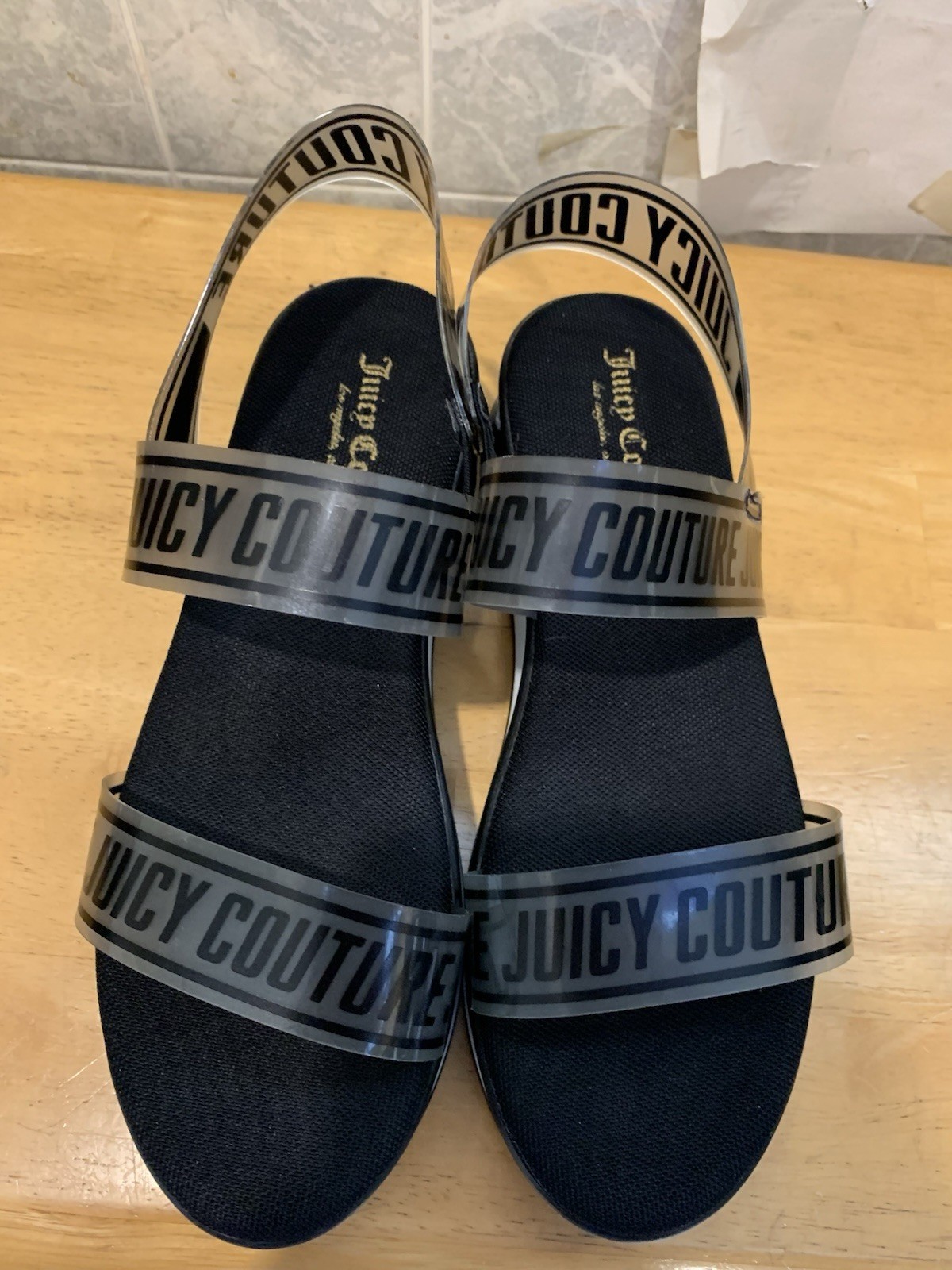 Juicy Couture Clear Transparent Slide Sandal Women’s Size 6 Logo Straps (No Box)