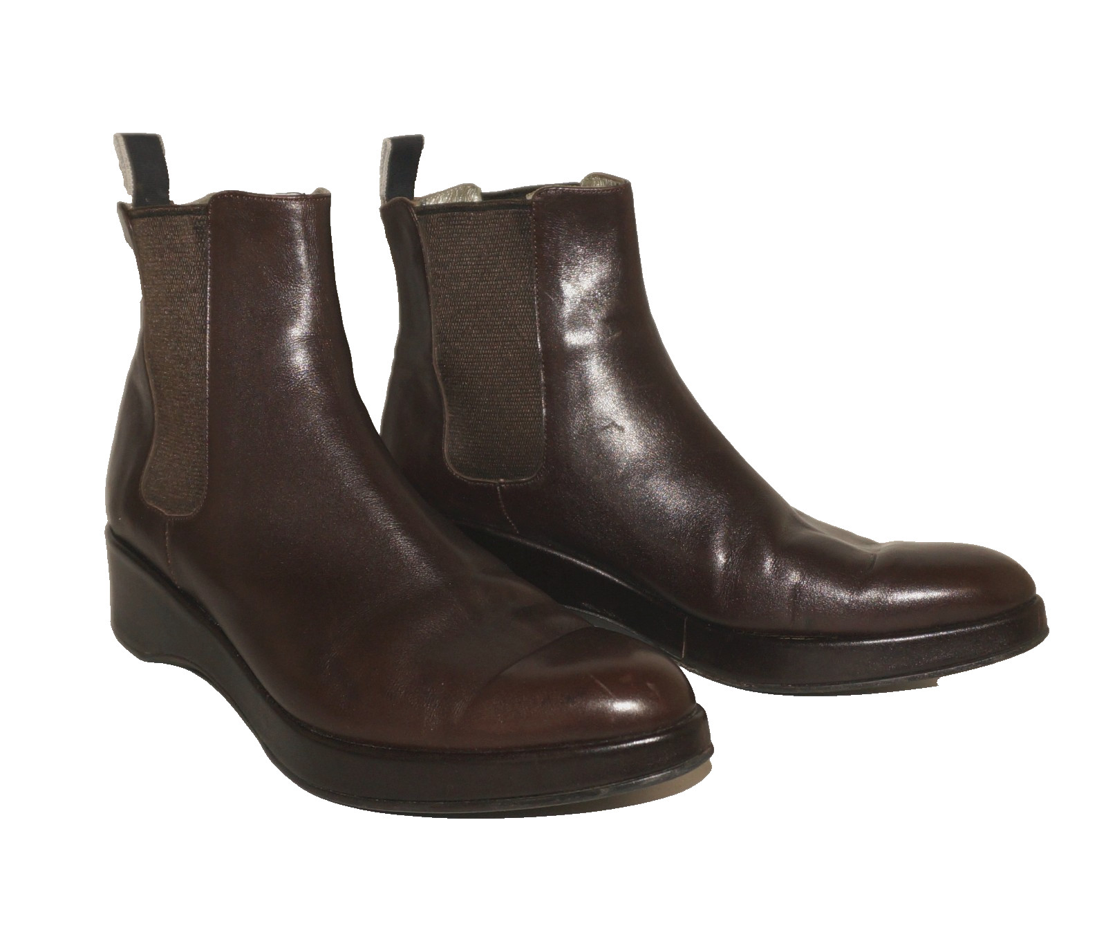 Vintage ROBERT CLERGERIE Brown Leather Platform-Wedge Chelsea Boots US 7