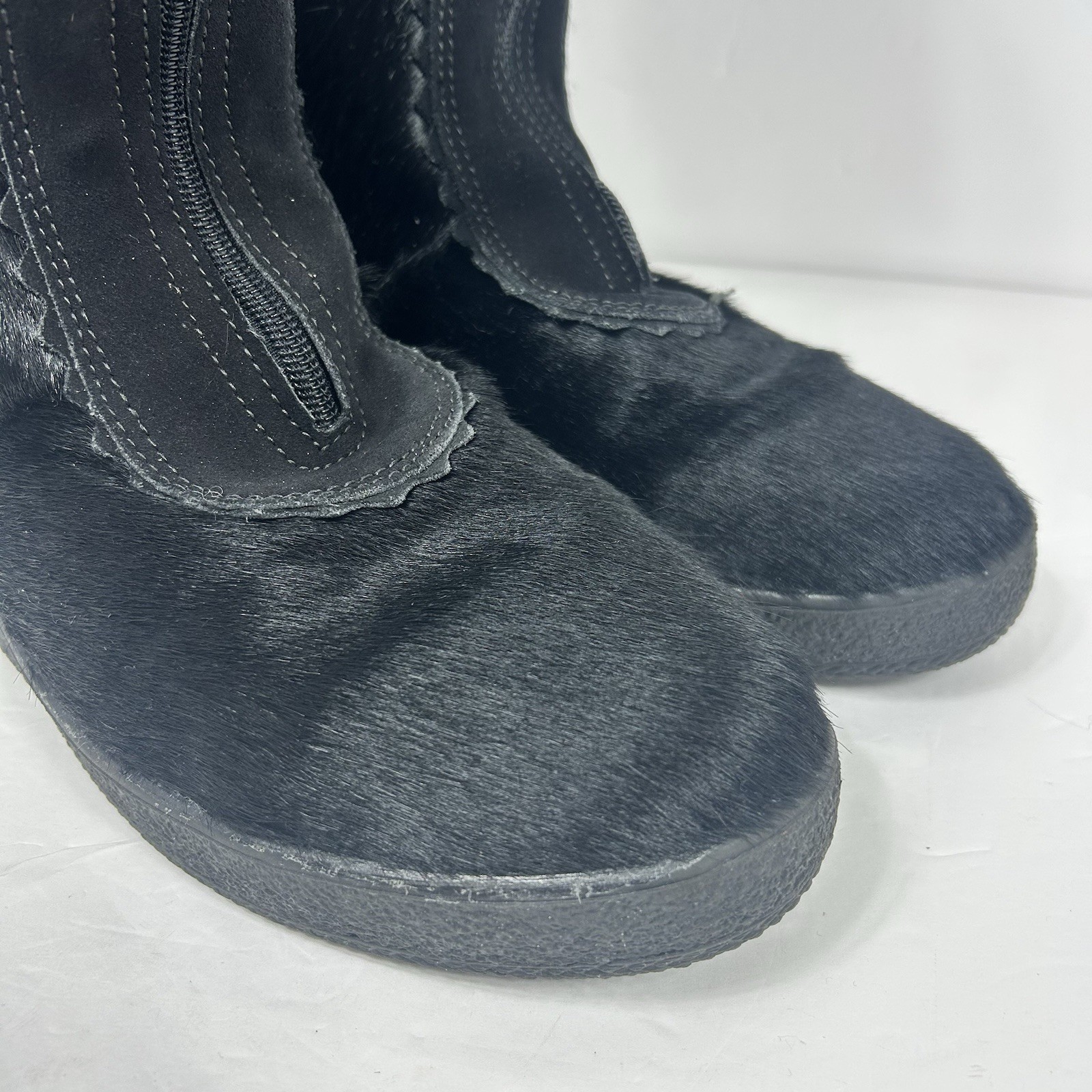 Oscar Sport Christina Black Fur Boots 41/10 Zip Apres-Ski Italian Winter Pull On