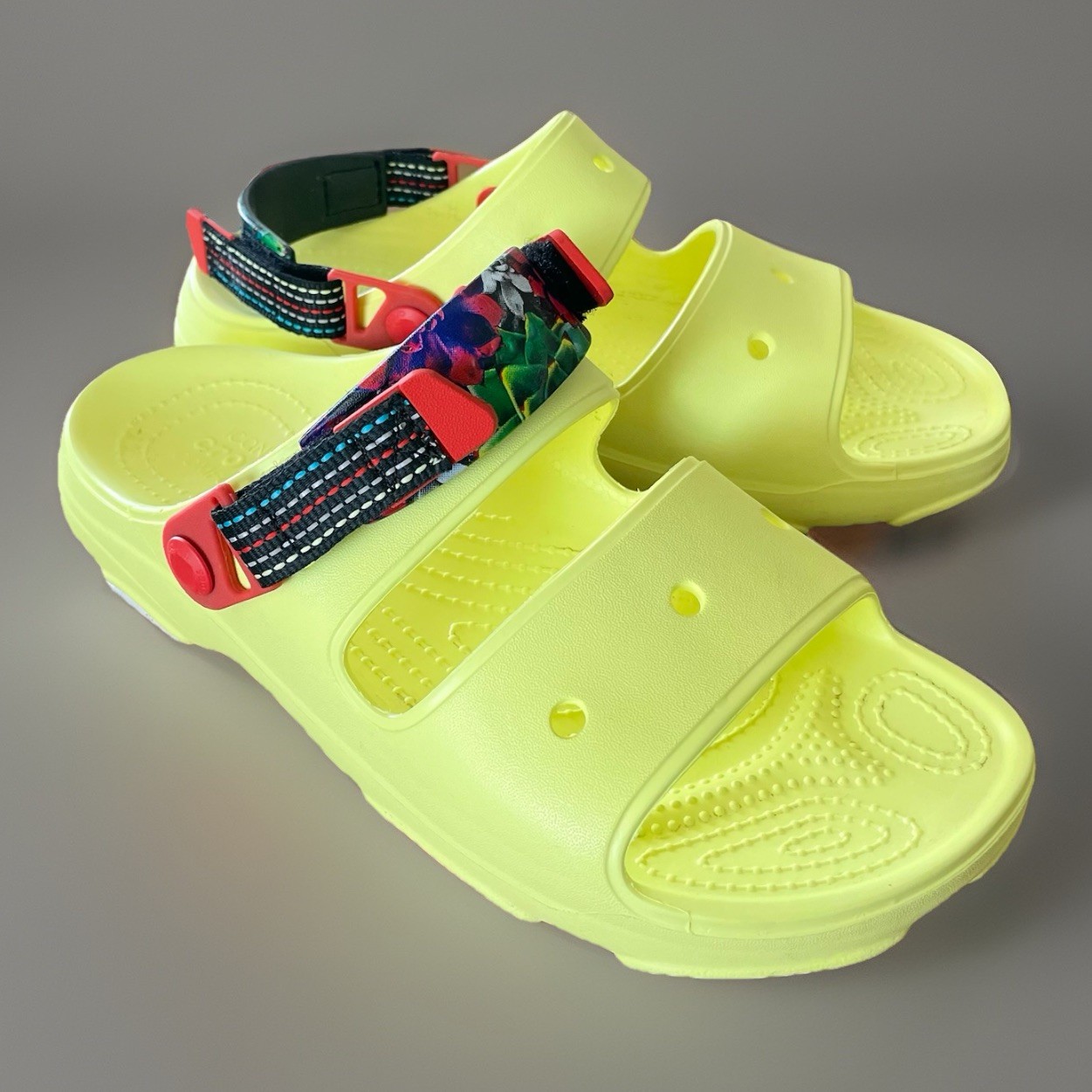 Crocs All Terrain Slide Sandals Yellow Neon Straps Desert Trip Mens 8/ Womens 10