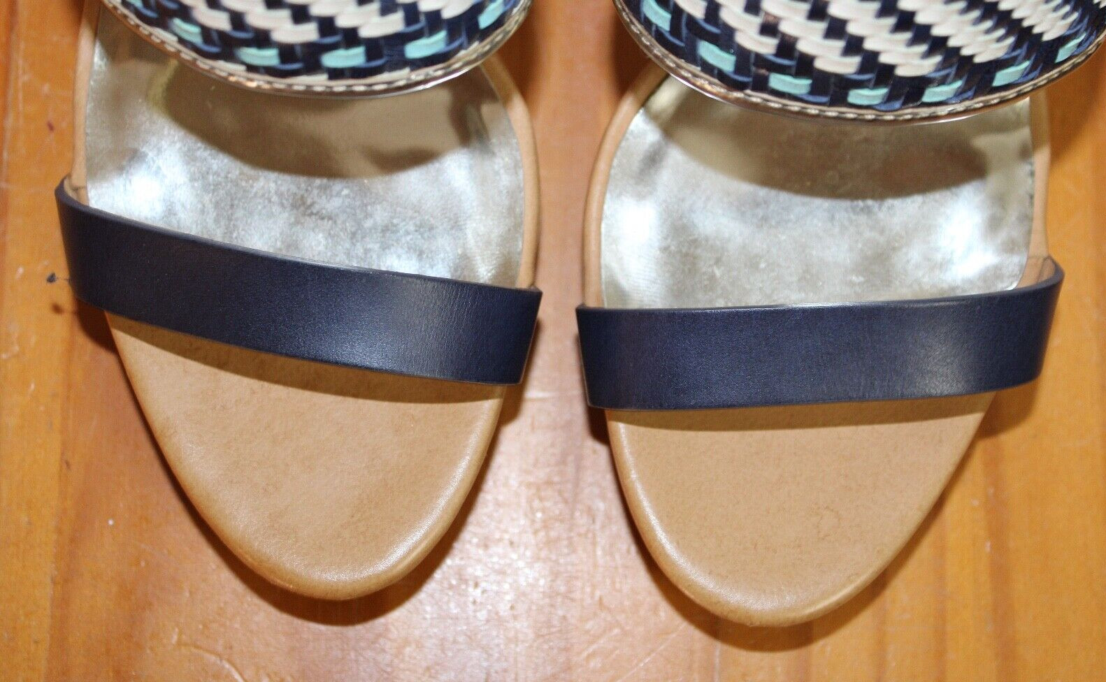 NWOT ~ Coach Steffi Heels Pump Slingback Shoes ~ Blue Tan Silver ~ Sz 9B ~ Q1861