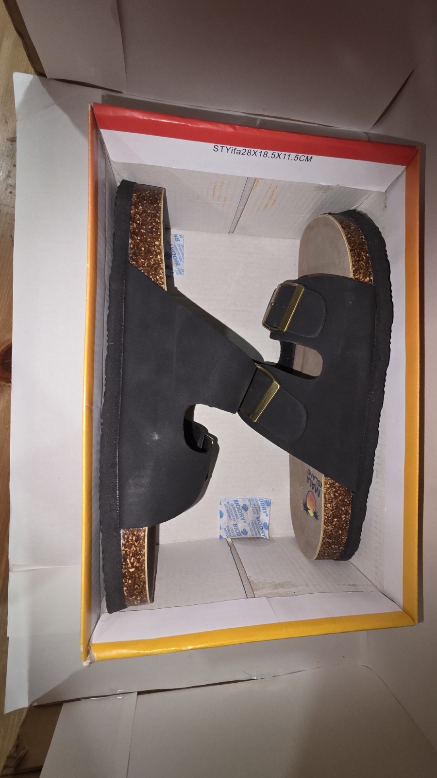 Maui Island Women’s Black 2-Buckle Adjustable Slide Sandals Faux Leather 10M