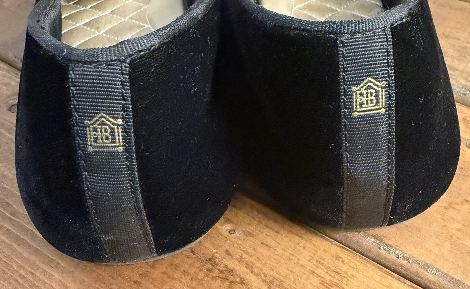 Birdies Black Fabric Slip-On Loafer Flats Quilted Logo Round Toe US 9.5