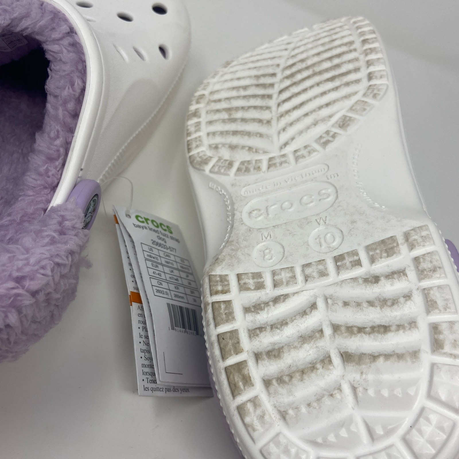 Crocs Baya Lined Fuzz Strap White/Lavender M8/W10