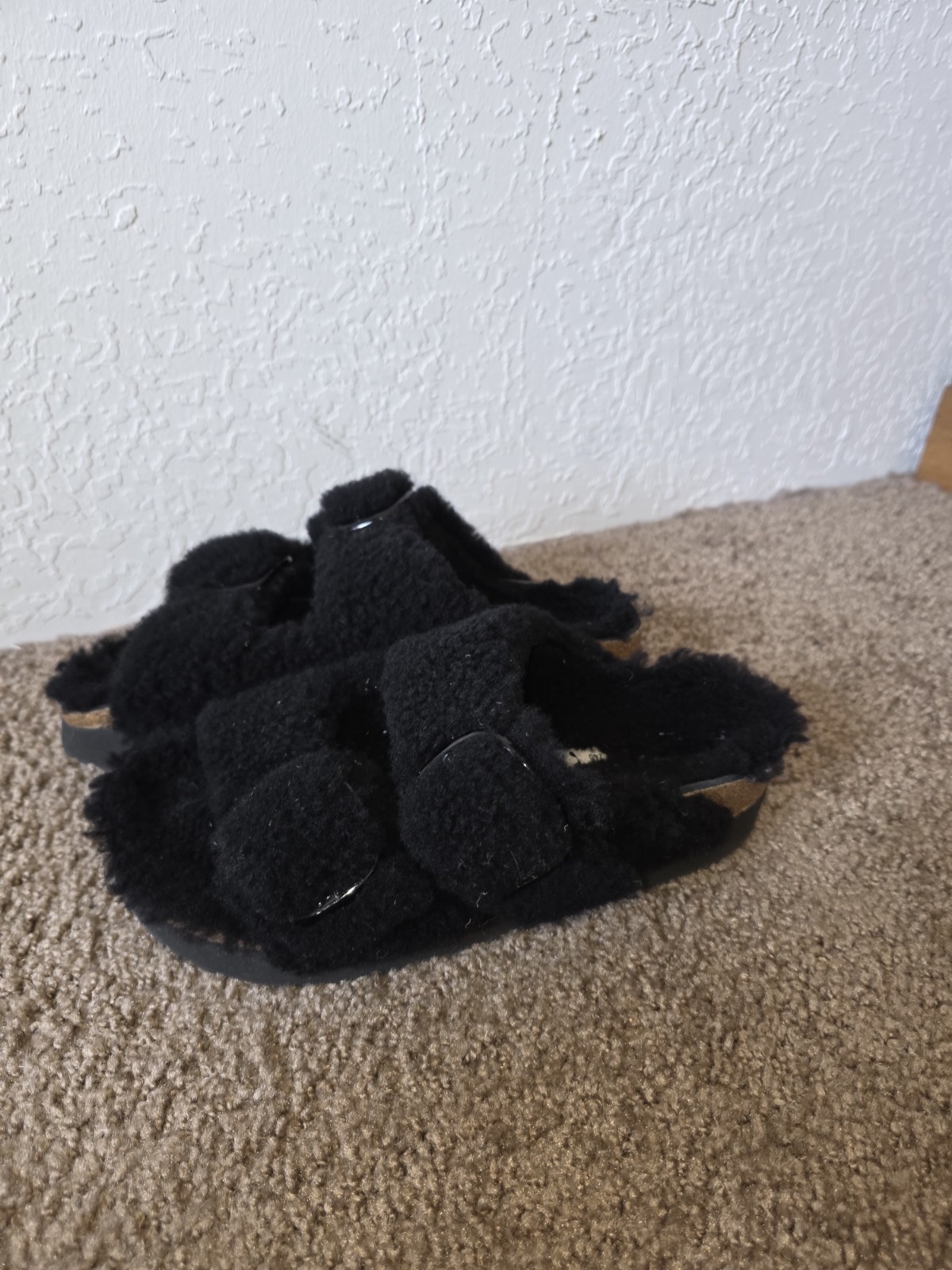 Birkenstock Papillio Arizona Teddy Shearling Fur Platform Sandals Black