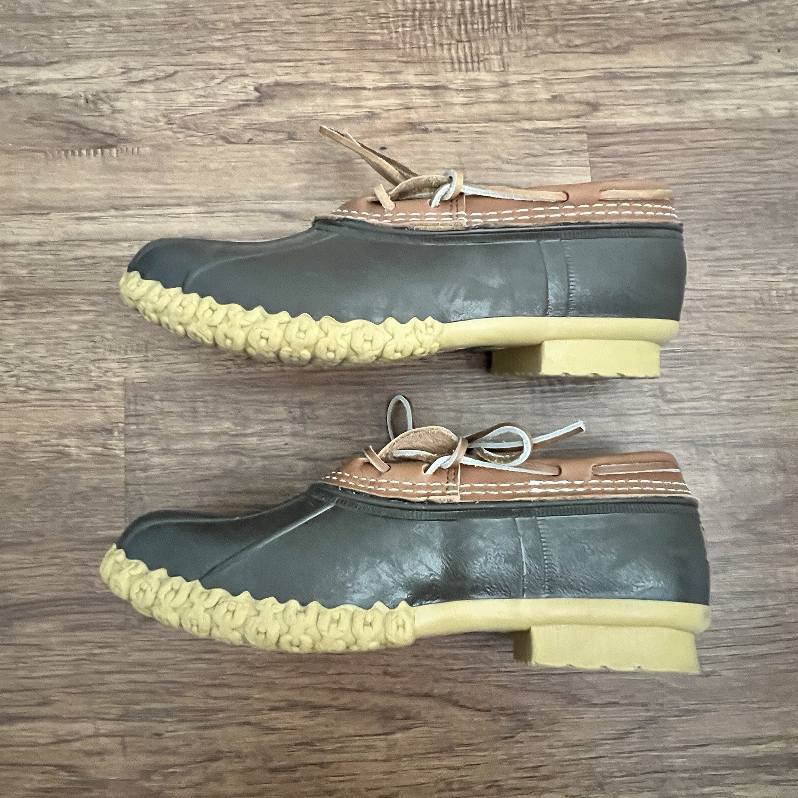 LL Bean Rubber Moc Boots Women’s 10 Shoes Duck Brown Leather Low Slip On USA