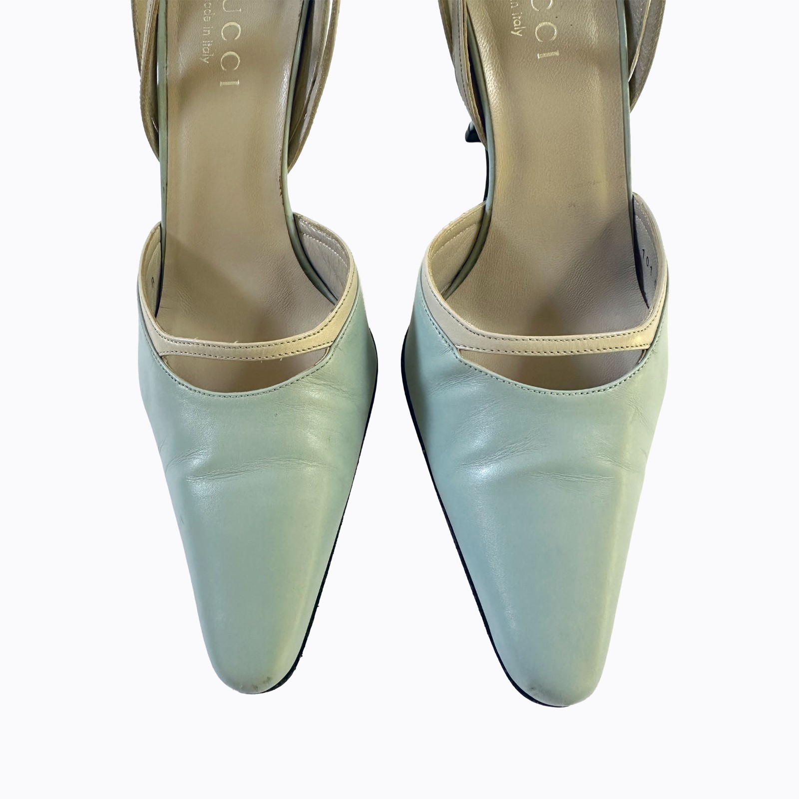 Vtg Gucci Tom Ford 90s Pistachio Mint Green Leather Slingback Stiletto Heels 7B