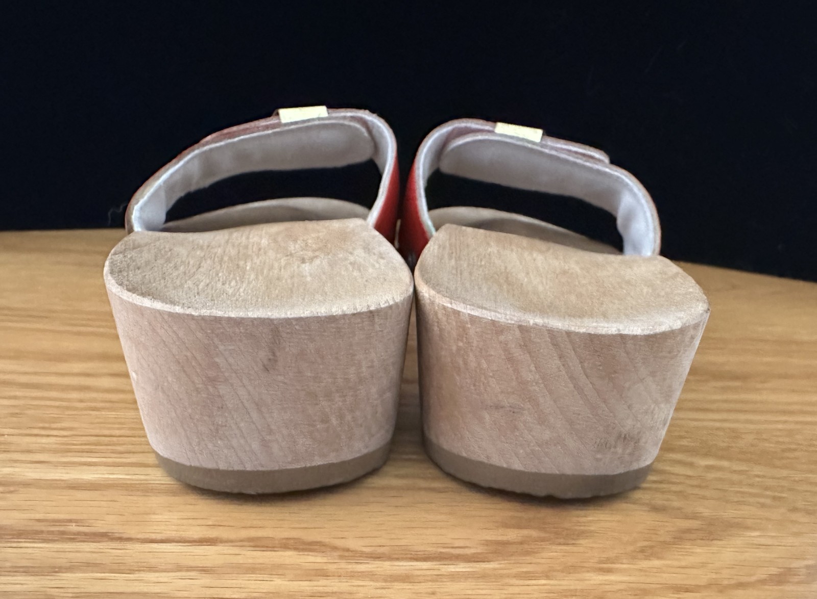 Dr Scholl’s Wood & Leather Exercise Sandals Red Made in Austria Size 7
