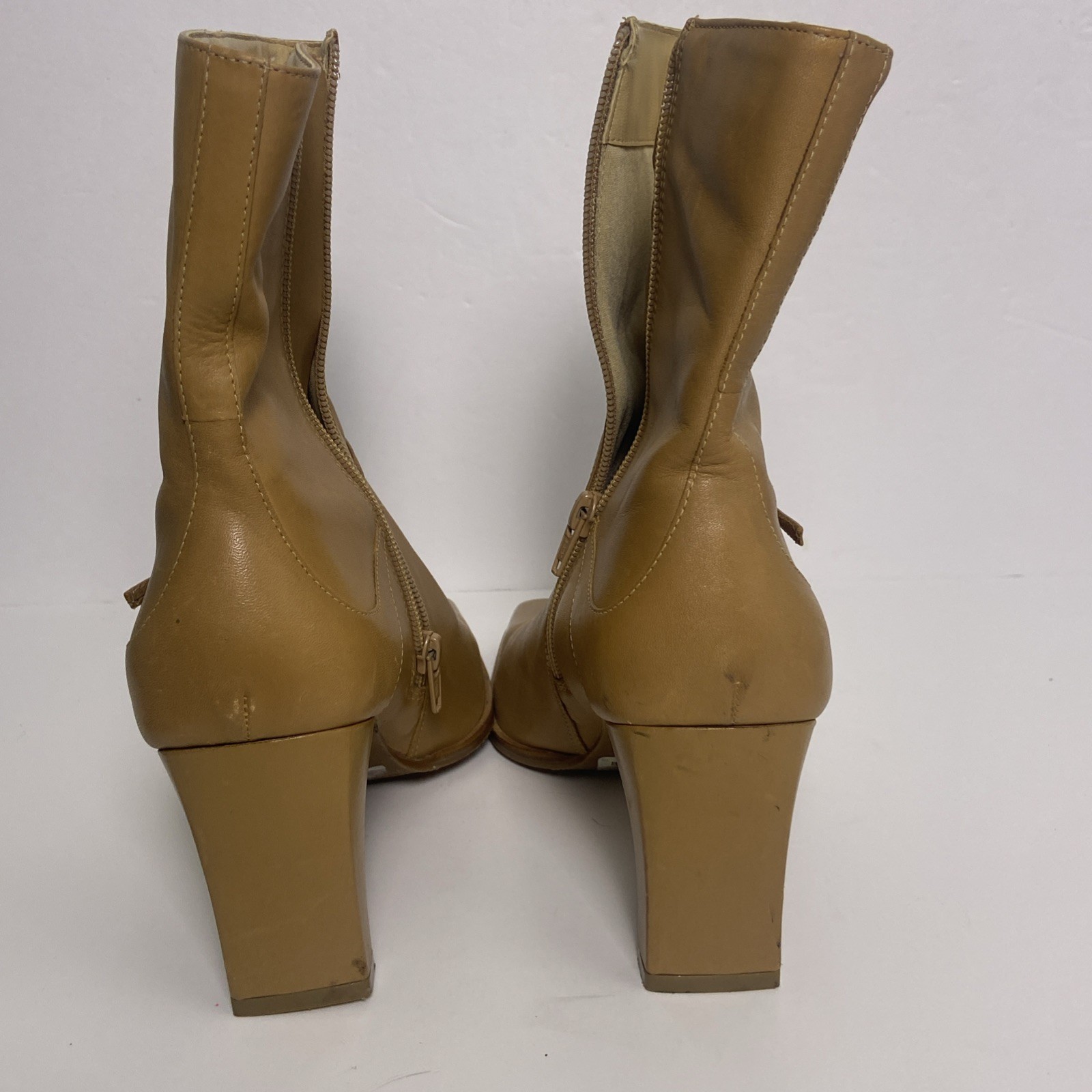 MARKON Women’s Ankle Boots Sz 10M Beige Side Zip 3.25in Heel Square Toe