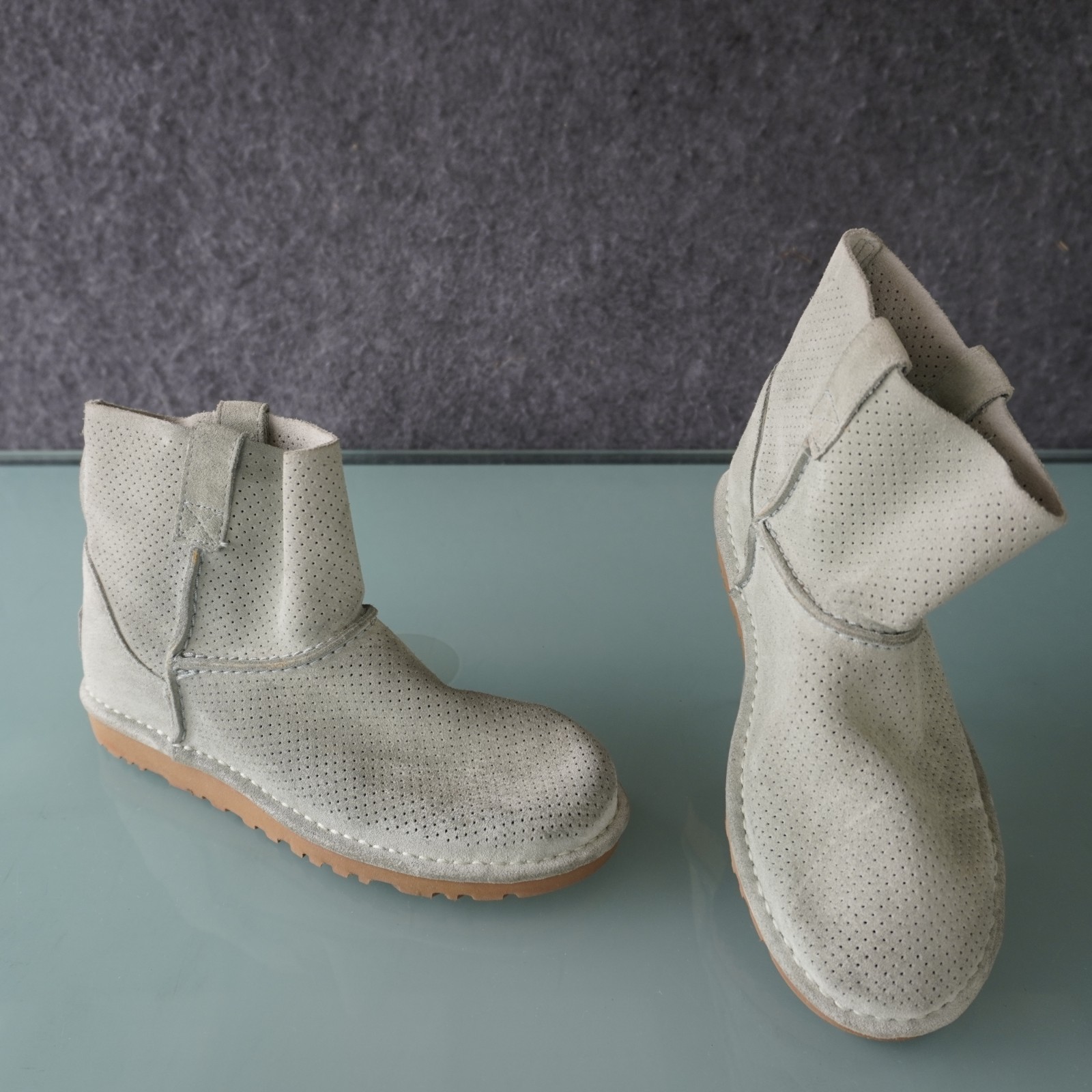 UGG Classic Unlined Mini Perf Boots SuedeGray Perforated Ankle Bootie Size 6 37