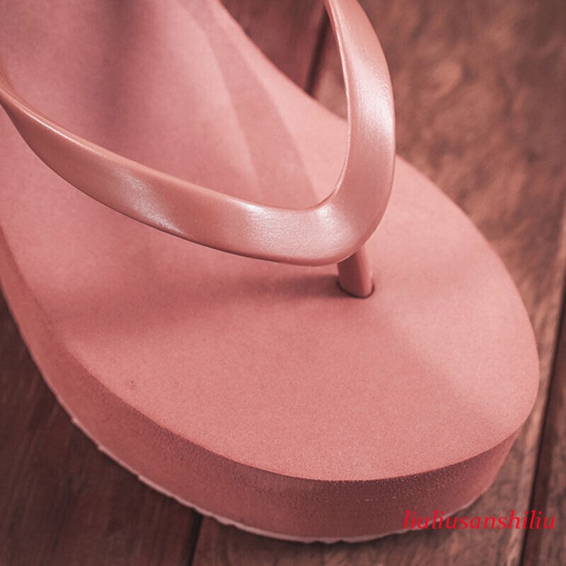 Womens Wedges Flip Flops Summer High Heels Sandals Platform Slippers Solid Shoes