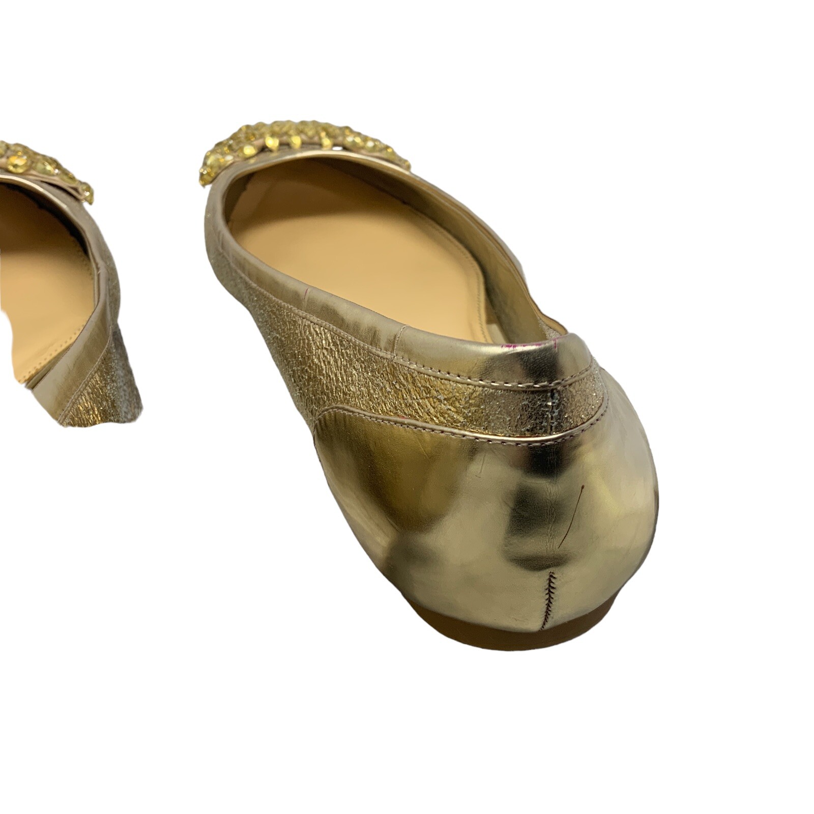 Gianni Bini Size 9.5M Gold Formal Ballet Flat Bow Leather Upper Pointed Toe