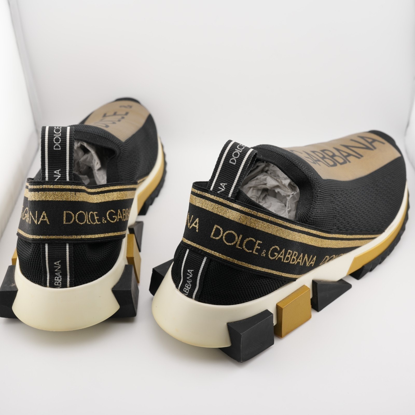 Dolce & Gabbana Black Gold Knit Fabric Sorrento Slip On Sneaker Women 11