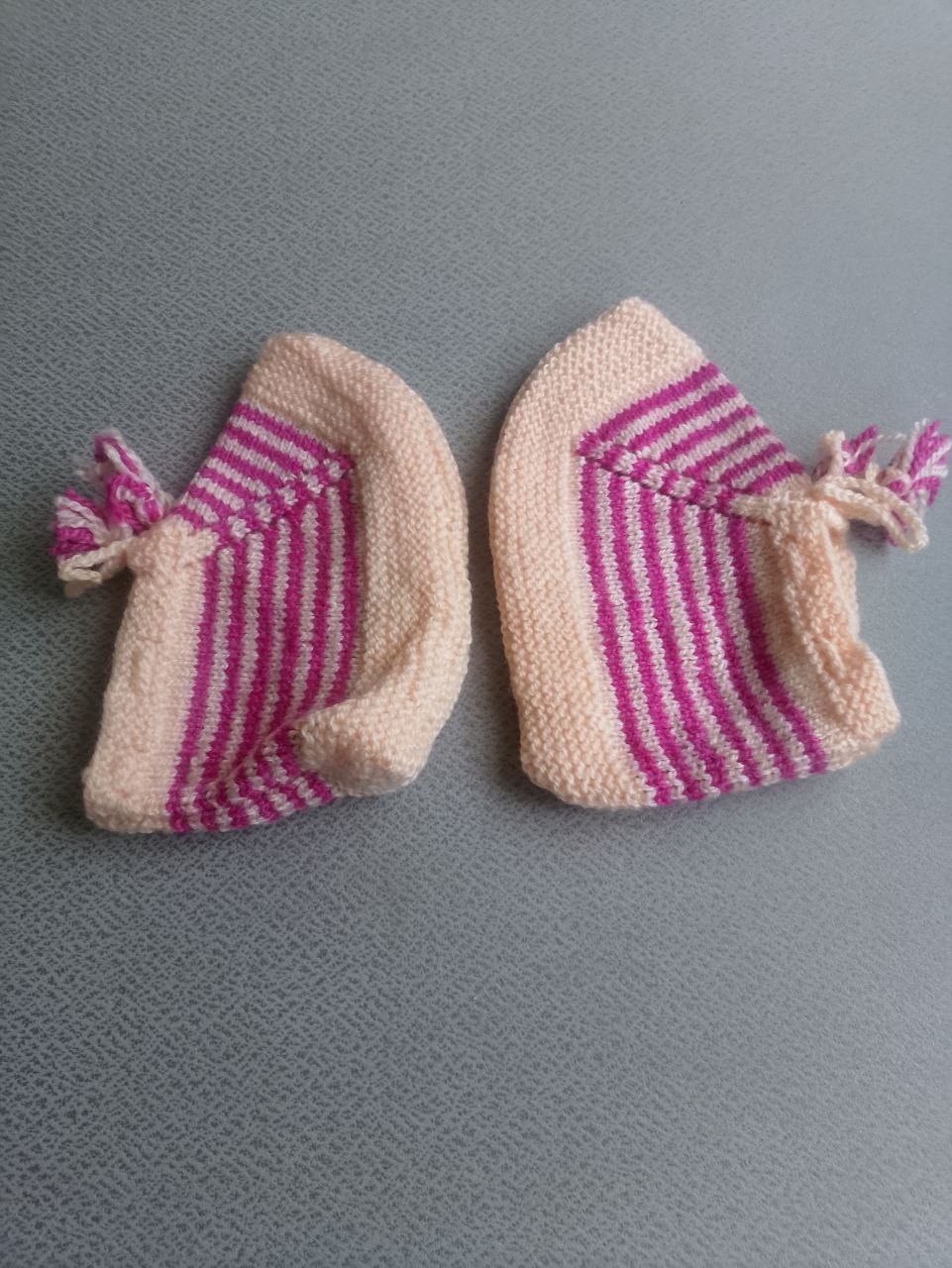 Pink Striped Knit Slippers – Soft Wool House Shoes Hand-Knitted Pink
