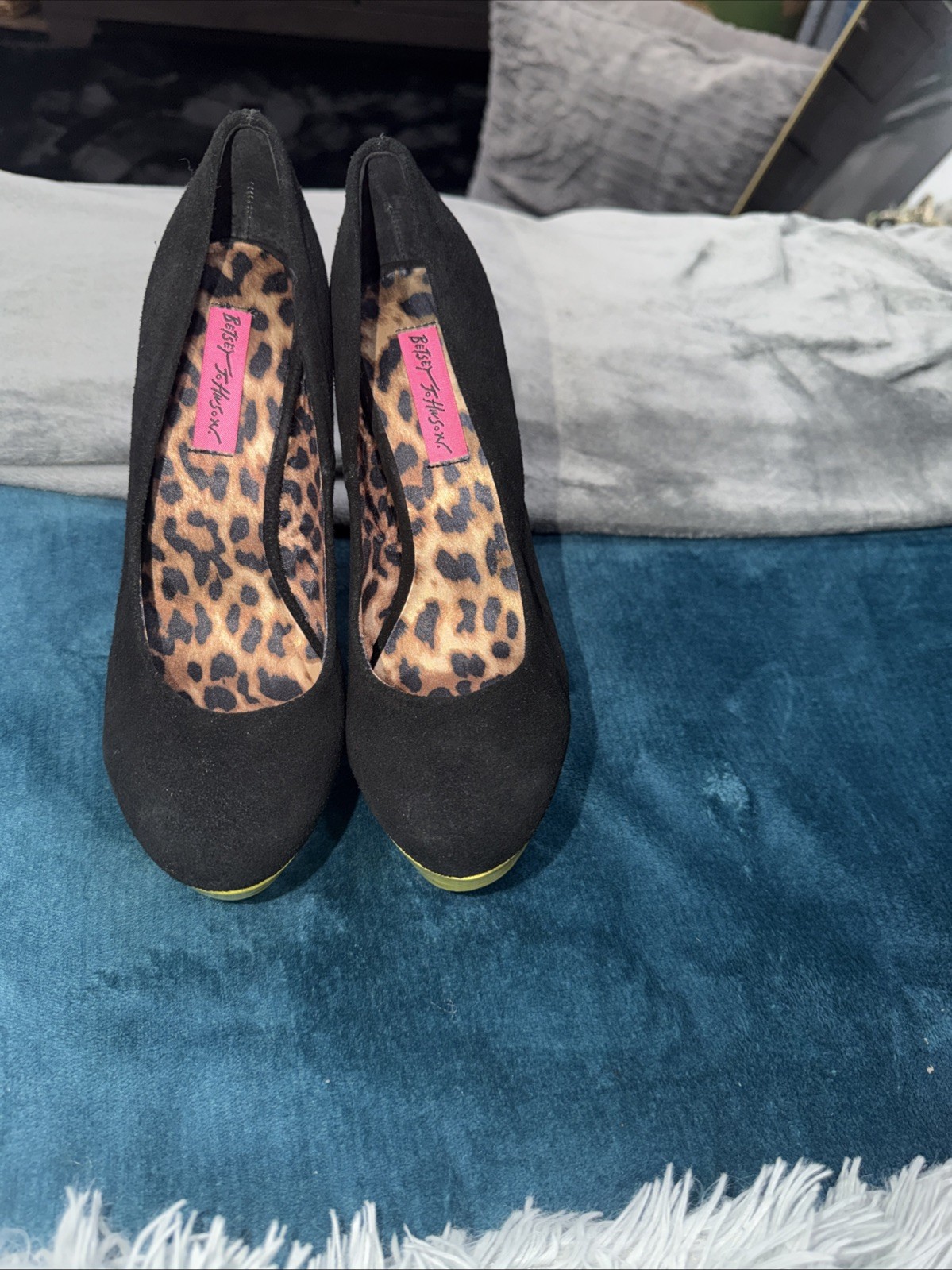Black/yellow Betsy Johnson Genuine Suede Leather High Heels Pump Size 7.5
