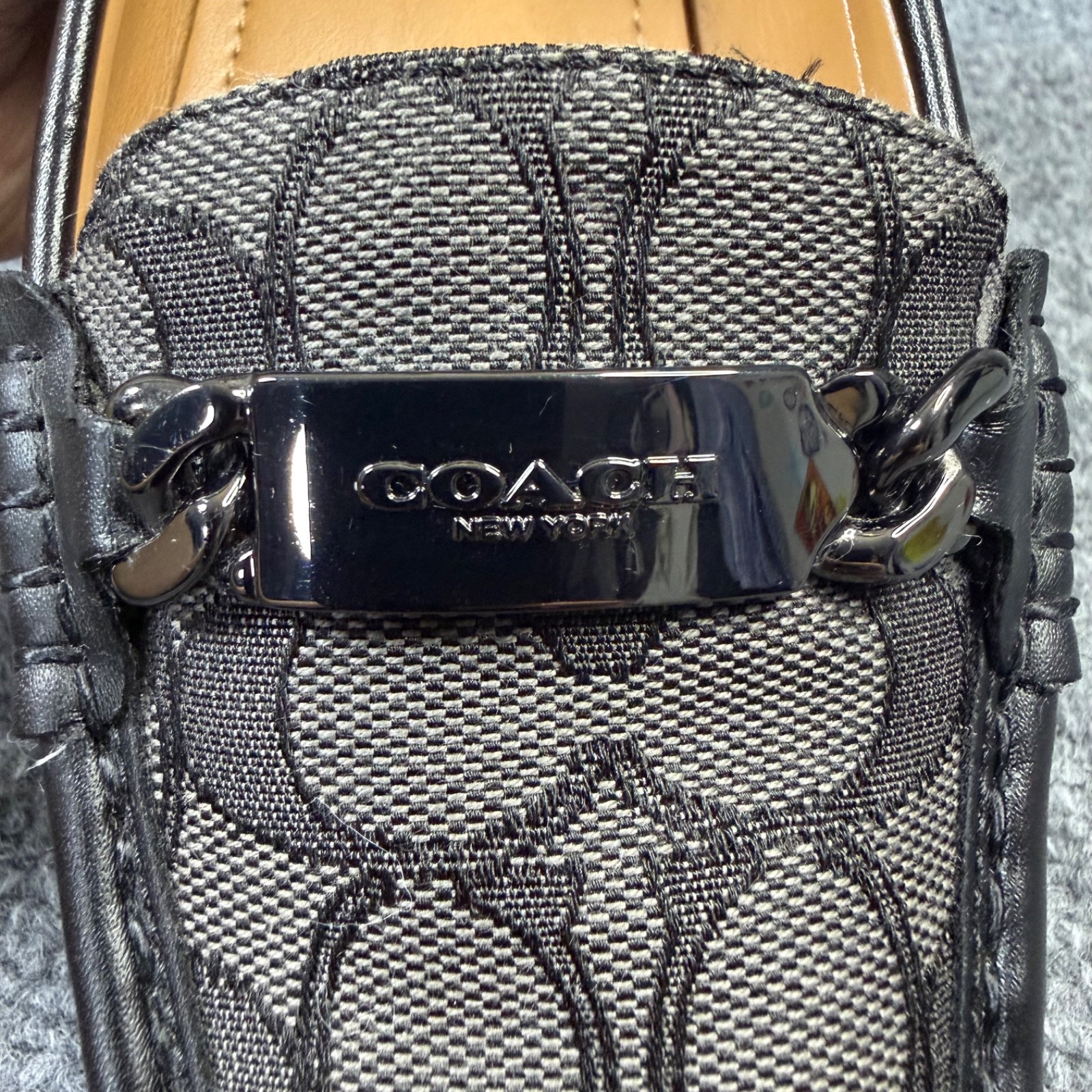 Coach ( Grey/Black ) New York Olive Canvas Leather Designer Loafers Women’s 10B