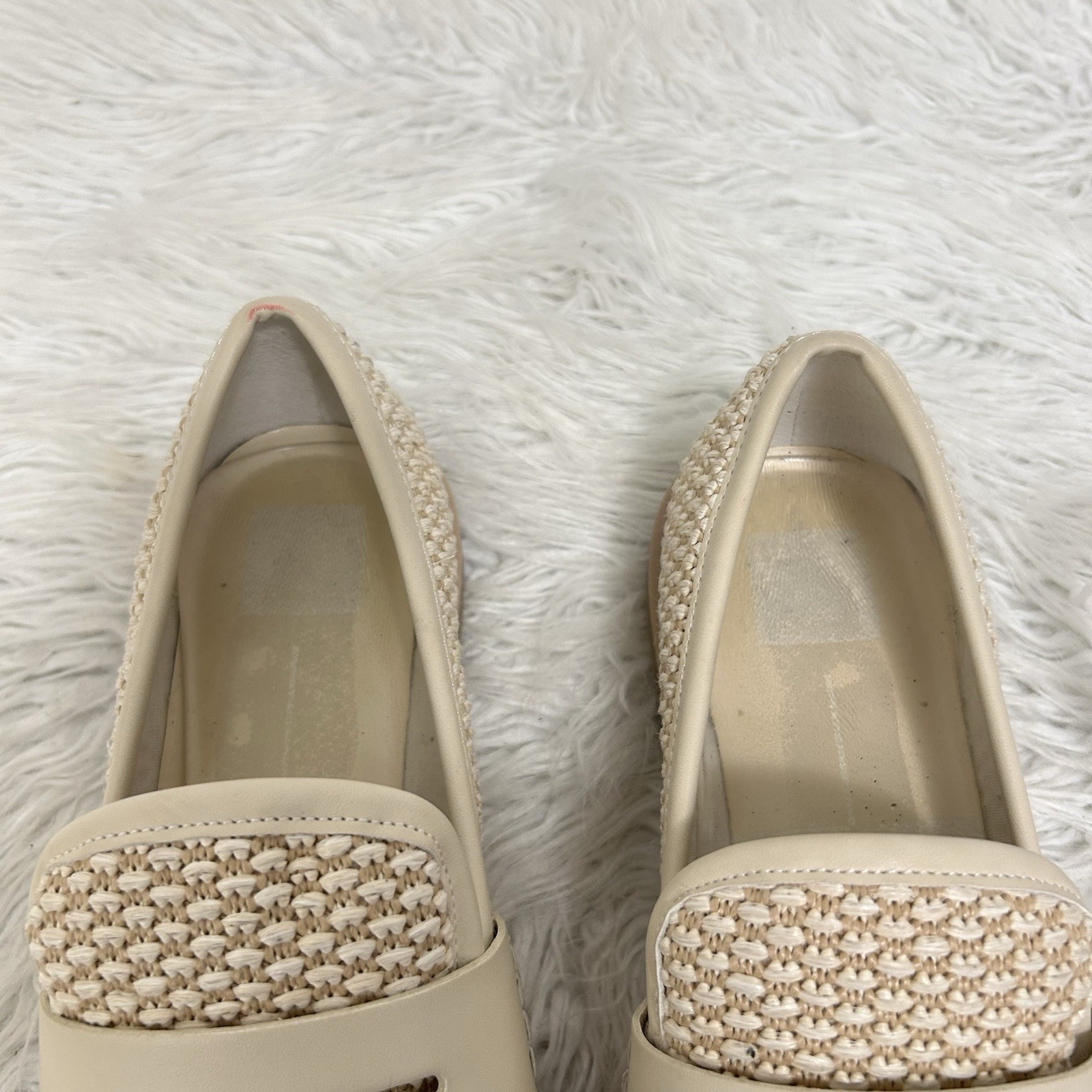 Dolce Vita Beige Hanya Loafers Woven Raffia Textile Size 9.5M Preppy Coastal
