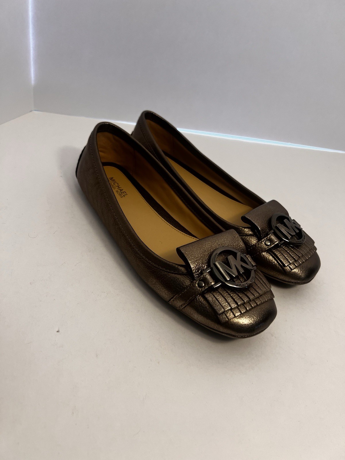 MICHAEL KORS Fulton Kiltie MOC Metallic Leather Logo Moccasins Flats Women’s 7