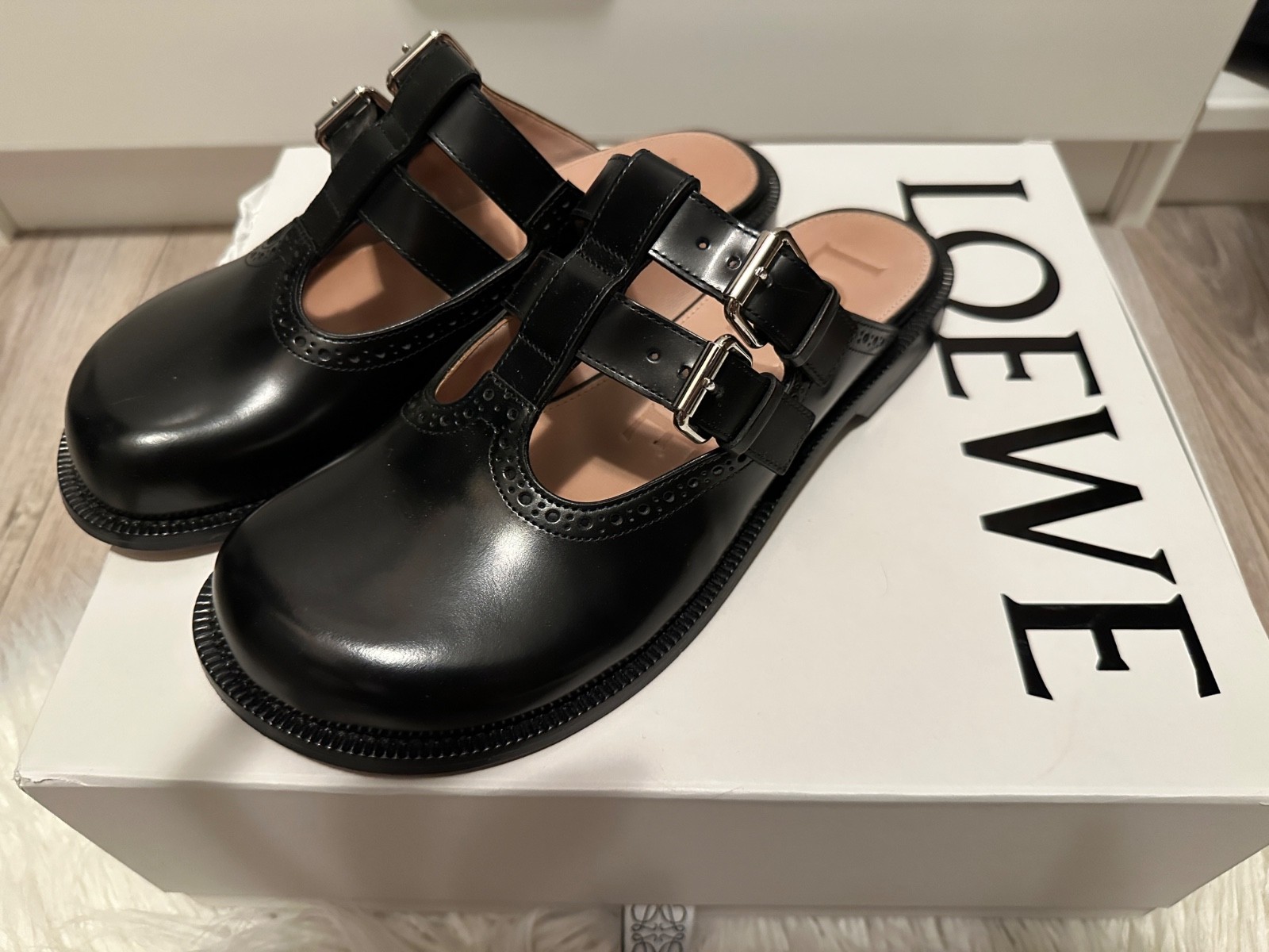 Loewe Campo Leather Mary Janes Mules Size 39 – Black – Excellent Cond Worn Twice