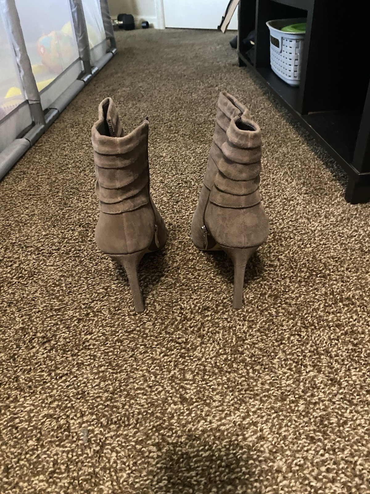 Women’s Beige Suede Peep Toe Ankle Booties Stiletto Heel Zip Zipper
