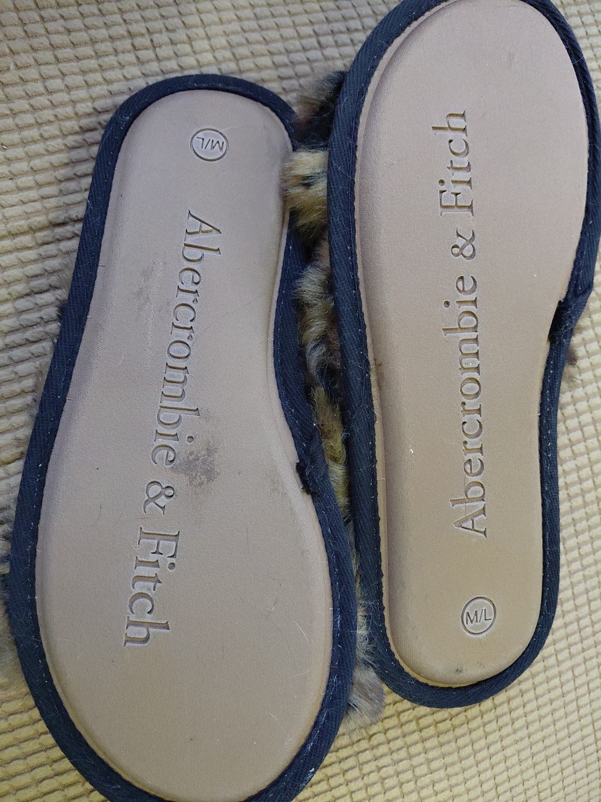 Women’s M/L New Abercrombrie& Finch Leopard Faux Fur Slippers House Shoes Vtg