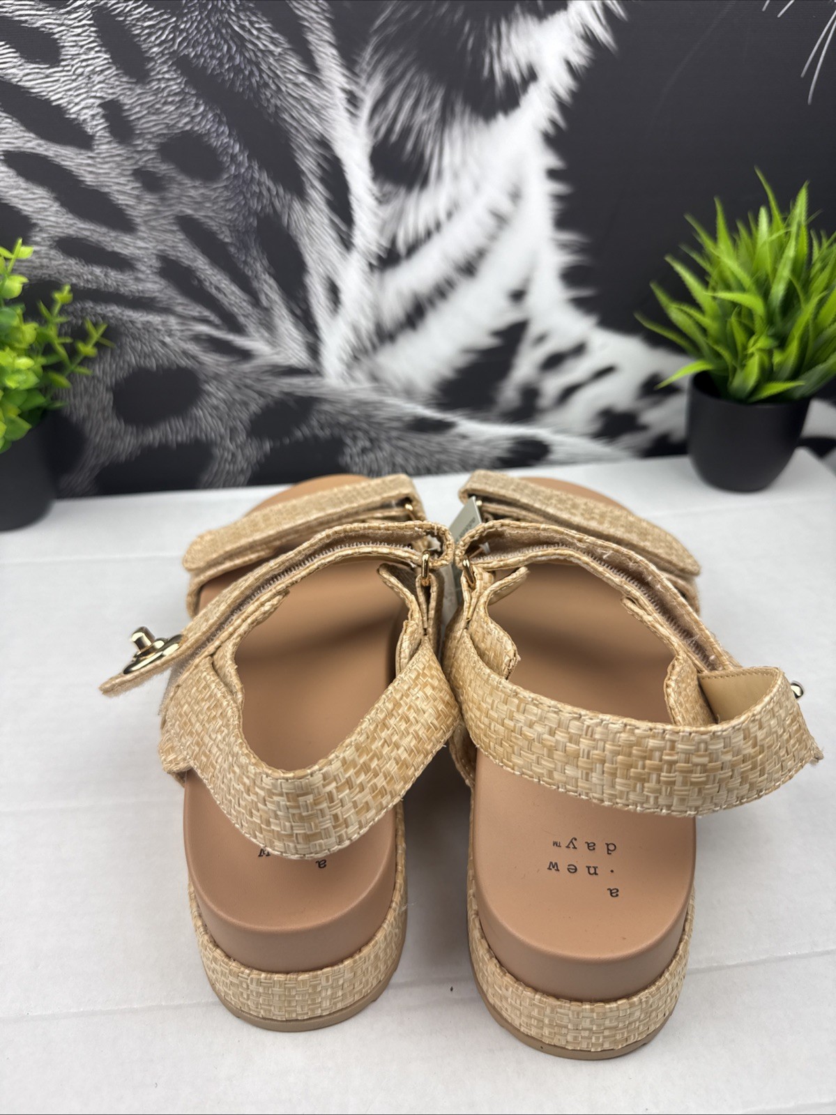 A New Day «Tanner» Woven Raffia Platform Sport Sandals – Tan/Beige Size 8.5