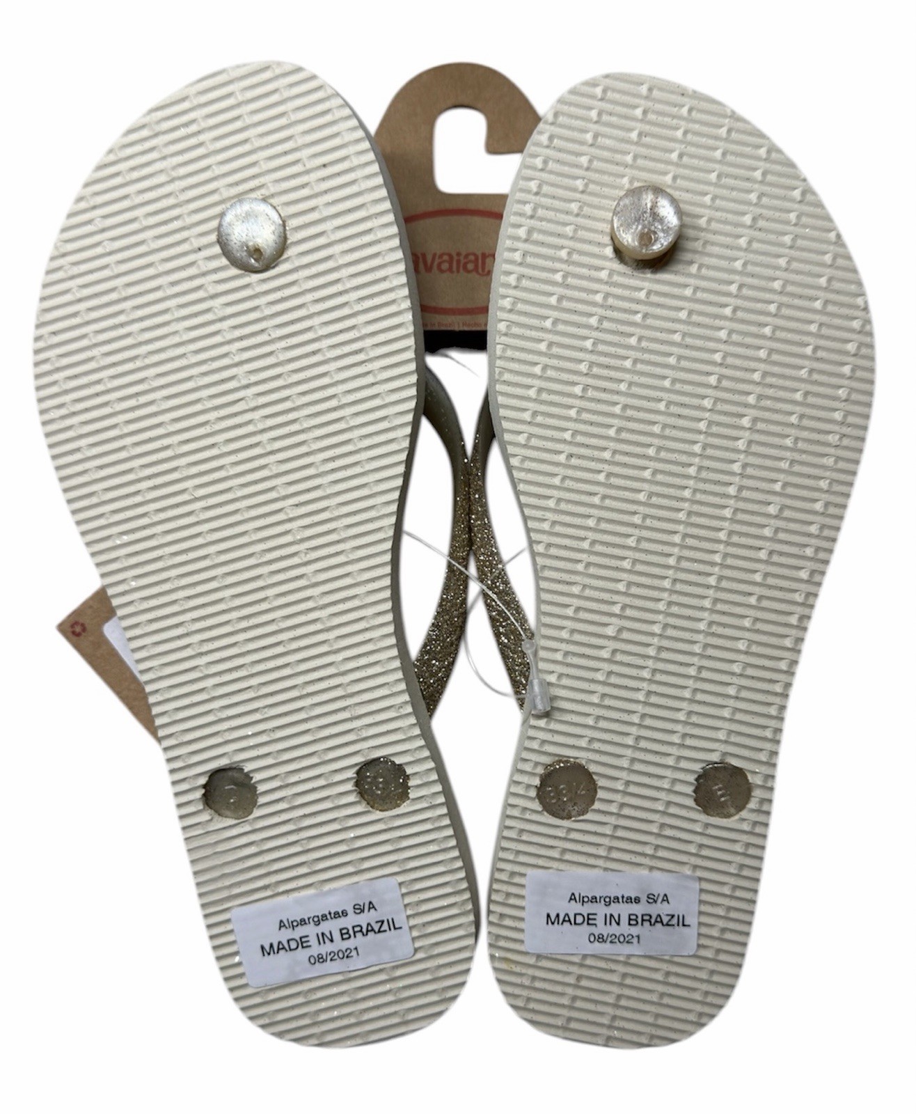 Havaianas Sparkle Flip Flop Sandals Size US 3/4Y Beige Gold