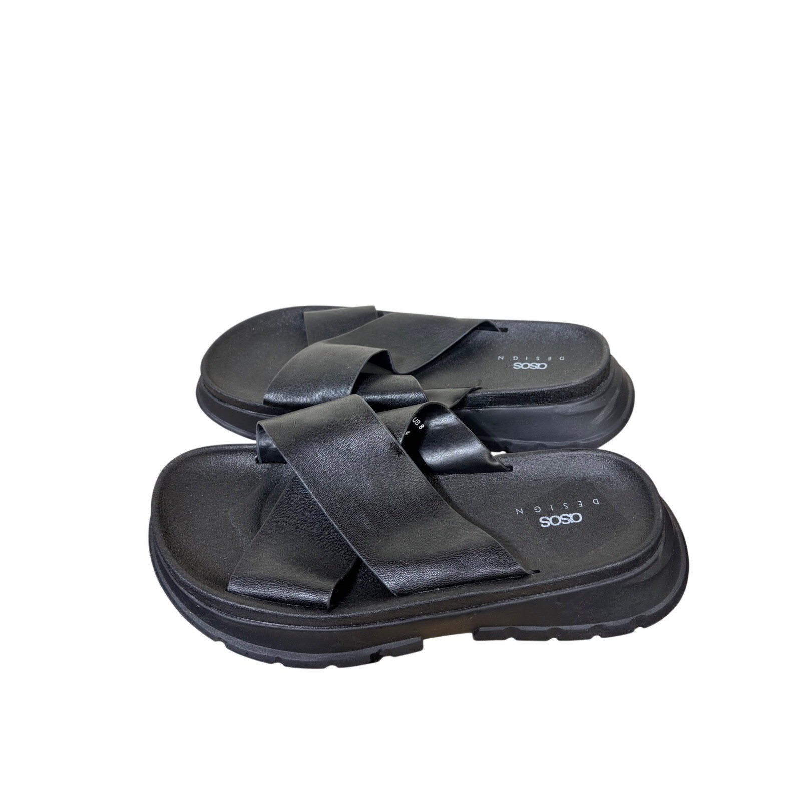ASOS 8 FairPlay Chunky Sports Platform Slide Sandals Black Crossover Lug Sole