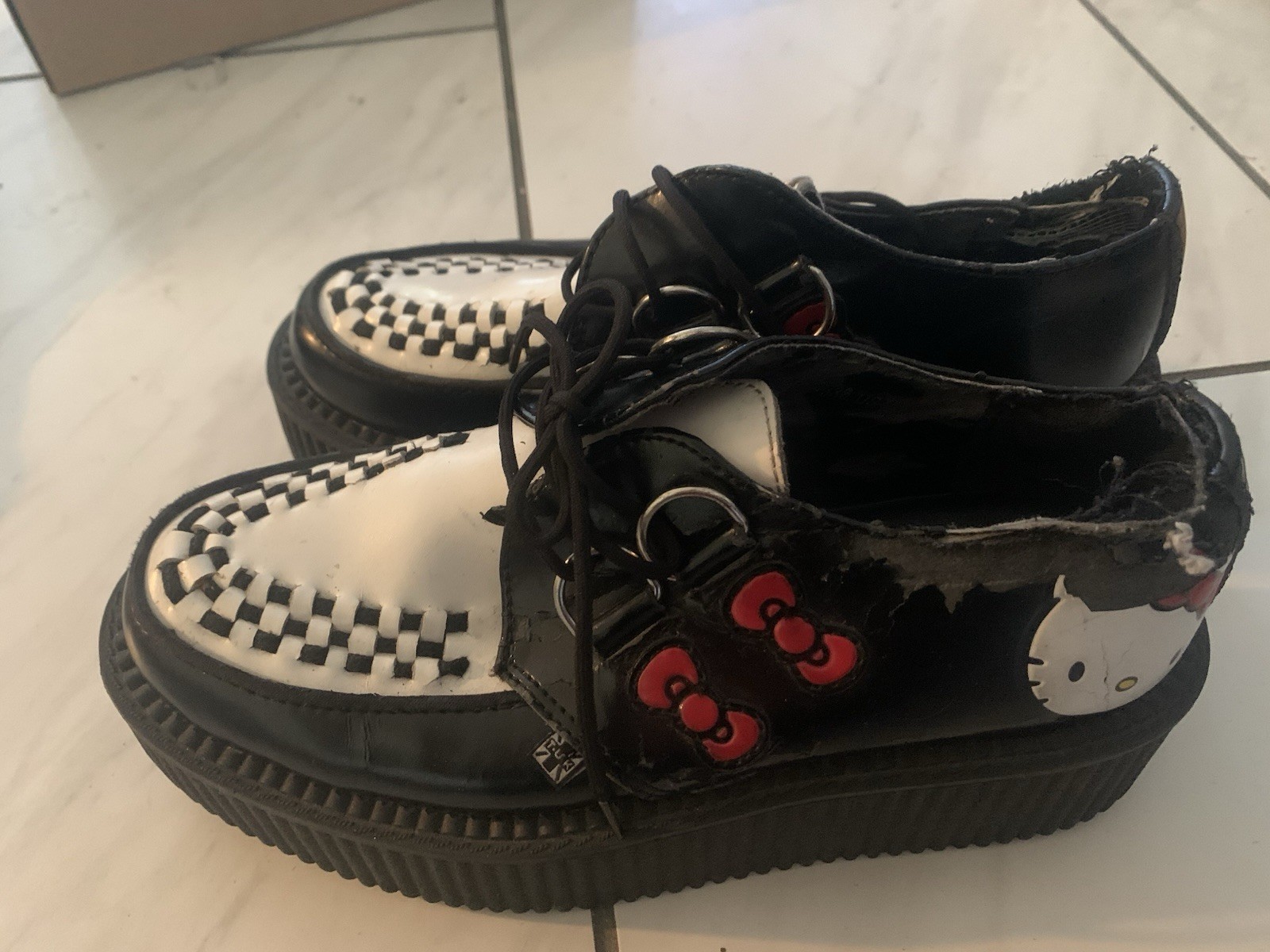 T.U.K. Hello Kitty Creeper Shoes – Black & White – Pre-Owned