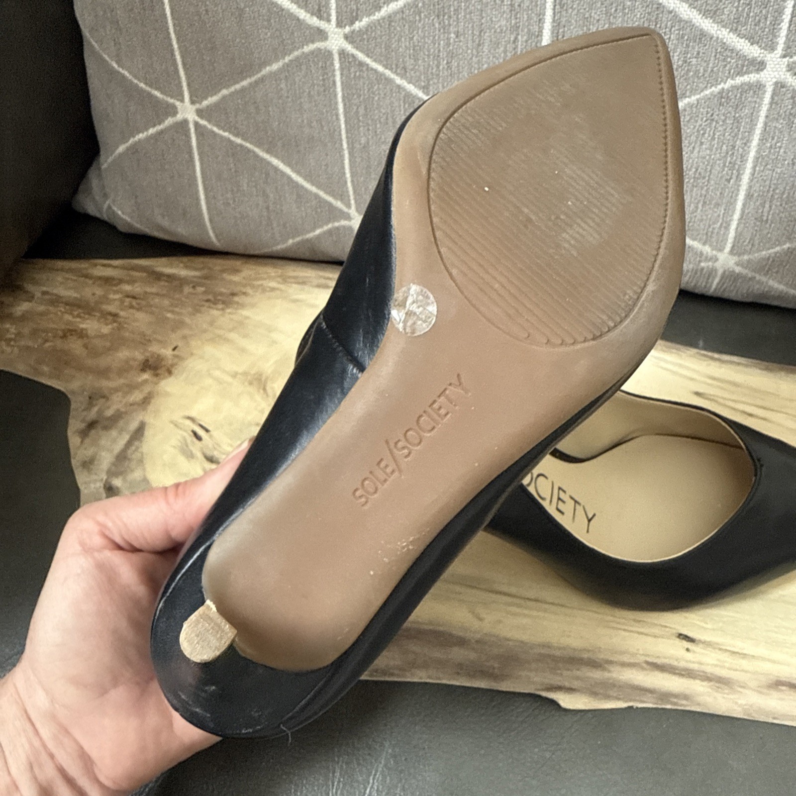 SOLE SOCIETY Point Toe Pumps Sz 6.5M Black Leather 3.25” Stiletto Heels LUNEIRA