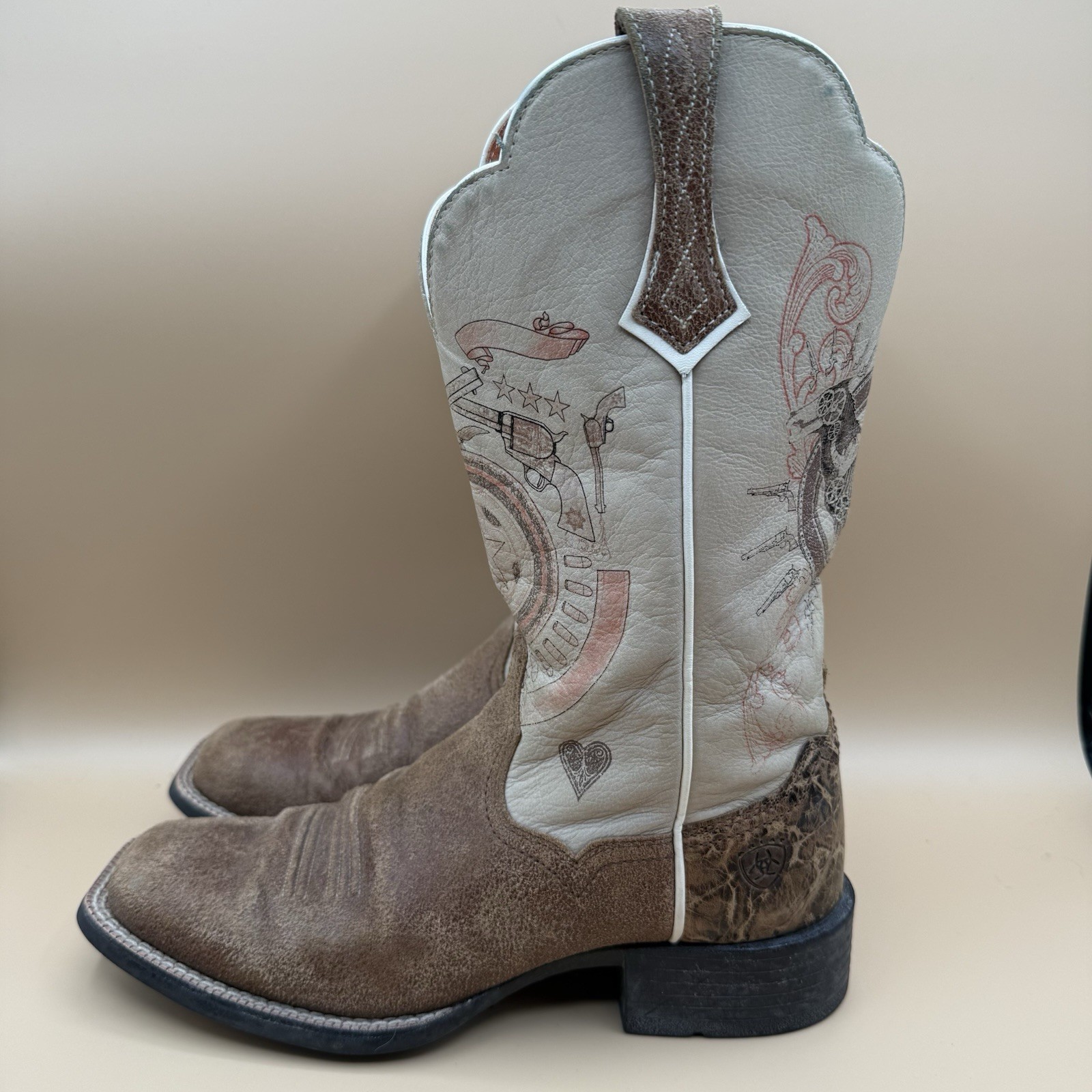 Ariat ATS Western Cowgirl Boots Womens 7.5B Brown Suede Square Toe Leather