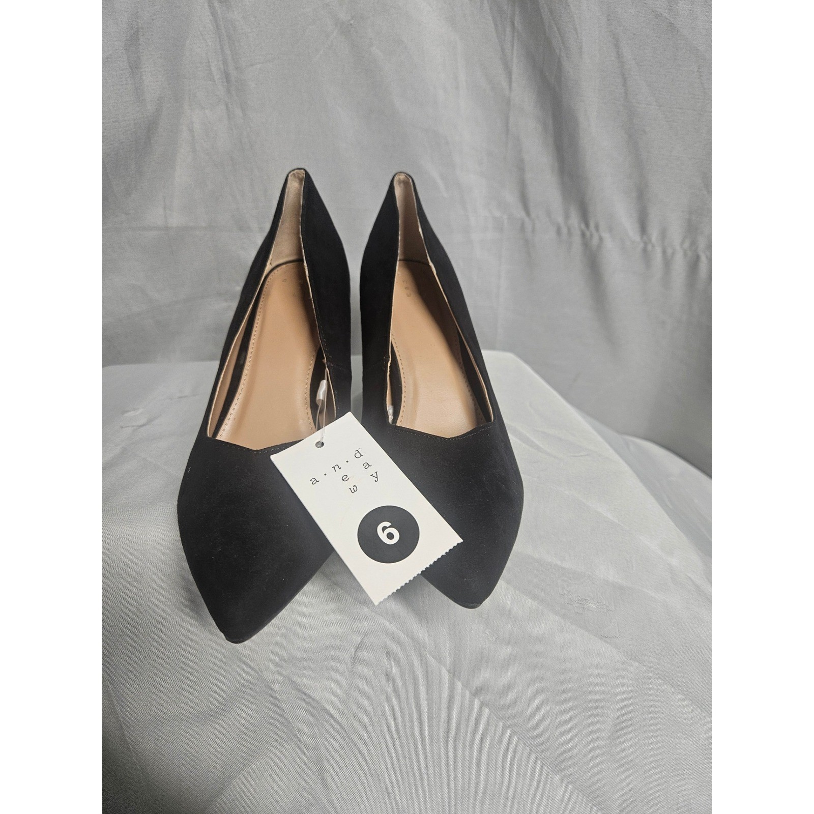 A New Day Womens Black Pointed Toe Pumps Faux Suede Stiletto Heels Size 6 NEW