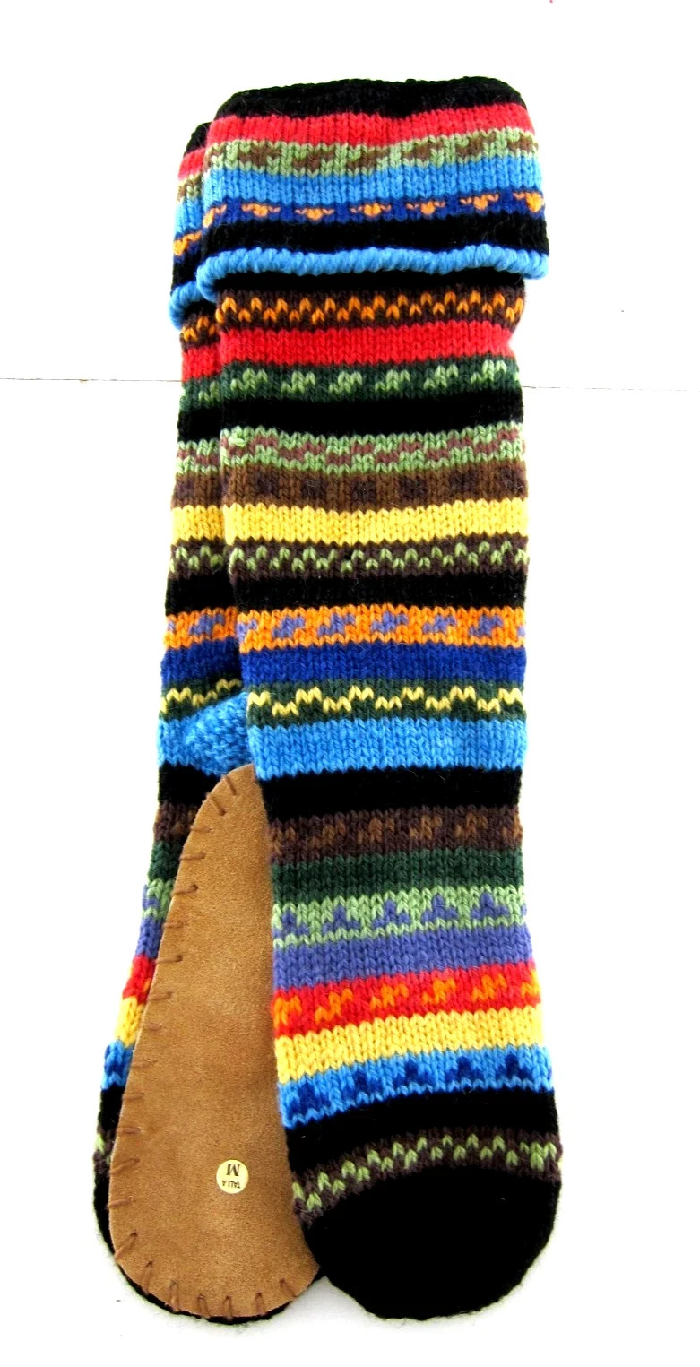 Artesania Alpaca Wool Multicolored Stripe Knit Women’s Wool Slipper Socks NEW!