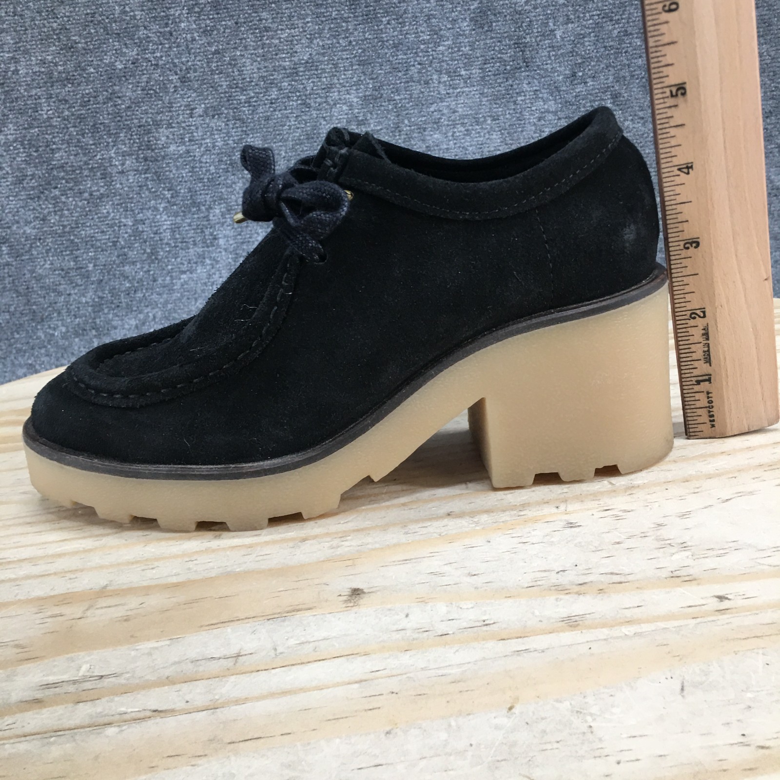 Clarks Originals Boots Womens 6 M Wallabee Block Lugsole Moc Bootie Black Suede
