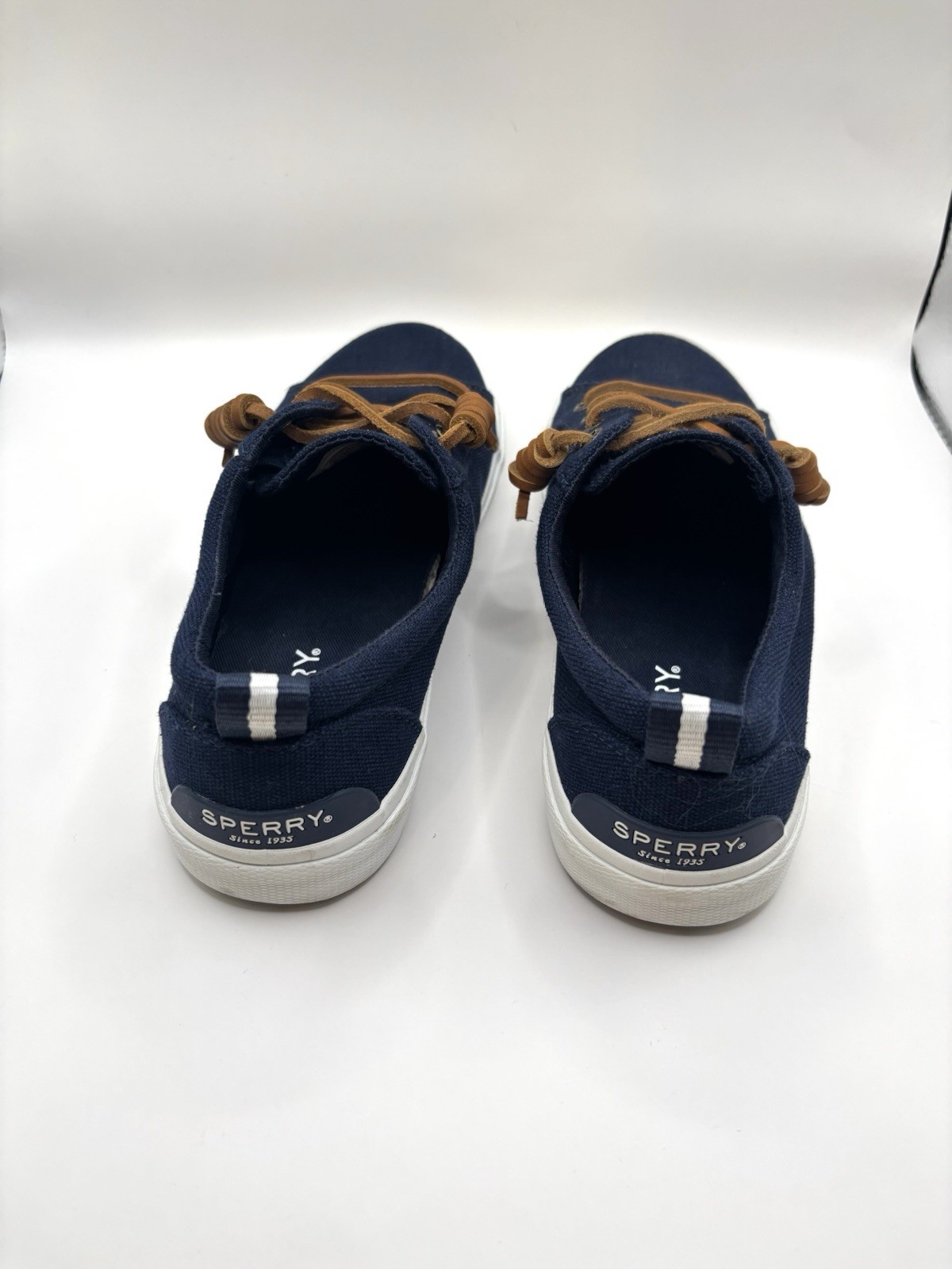 Sperry Crest Vibe Navy Linen Slip-On Barrel-Tied Lacing Women’s Sneakers Sz 6