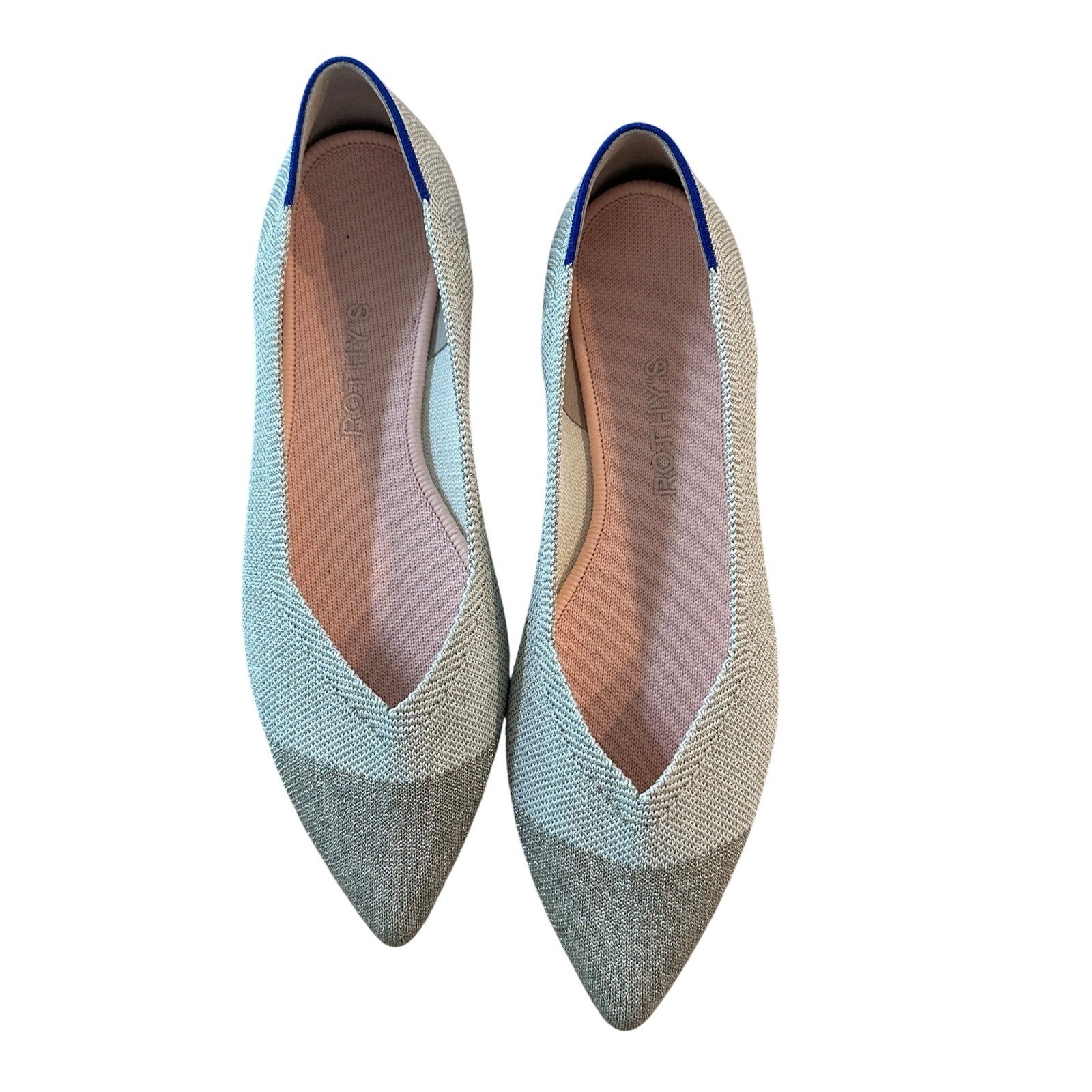 Rothys The Point Metallic Flats Shoes Womens 8.5 Diamond Twill