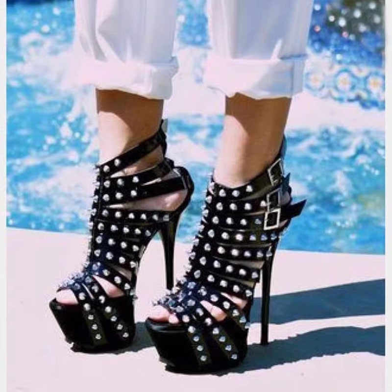 Women’s Super High Heel Roman Studded Rivets Sandals Boot Platform Dance Sexy OL