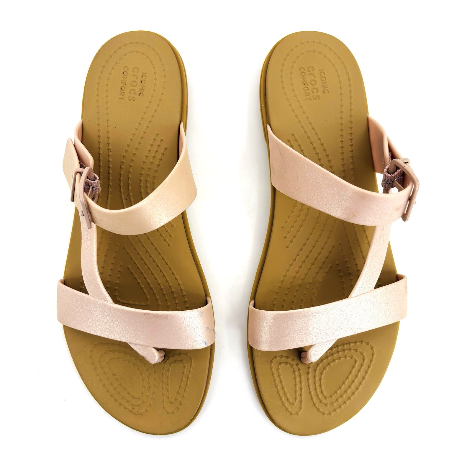 Womens 10 Crocs Iconic Tulum Toe Post Pink Casual Summer Sandals Shoes 208666