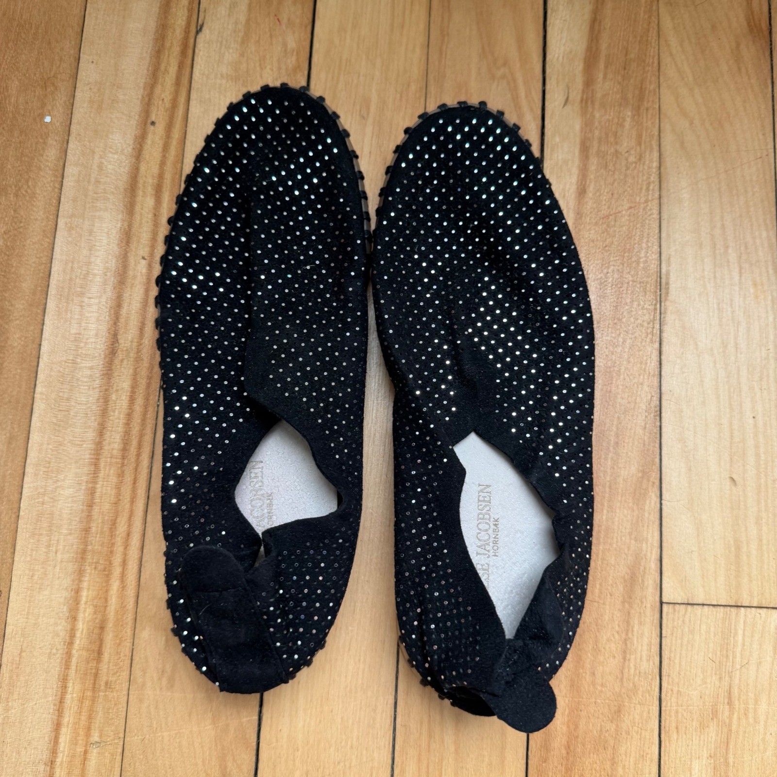 Ilse Jacobsen Tulip 139 Black Glitter Perforated Slip On Loafers Size 36