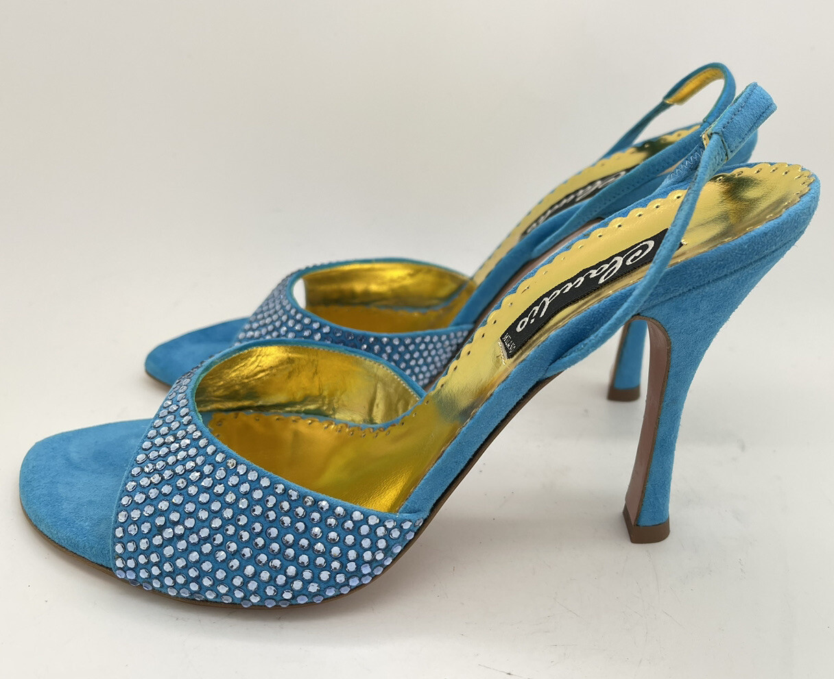 Francesco Sacco Womens Blue Shoes Suede Crystal Size 37 Italy Retail $420
