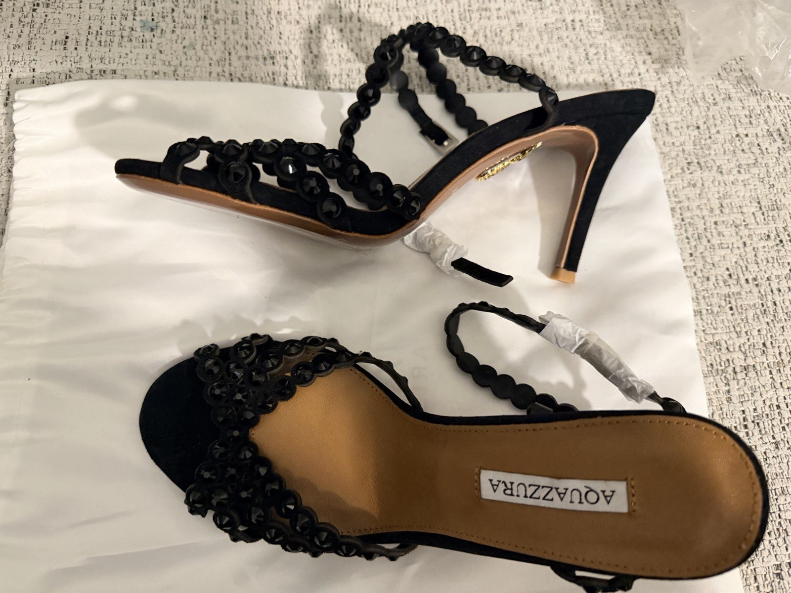 Aquazzura Women’s Black Suede Strappy Open Toe Stiletto Slip On US 9