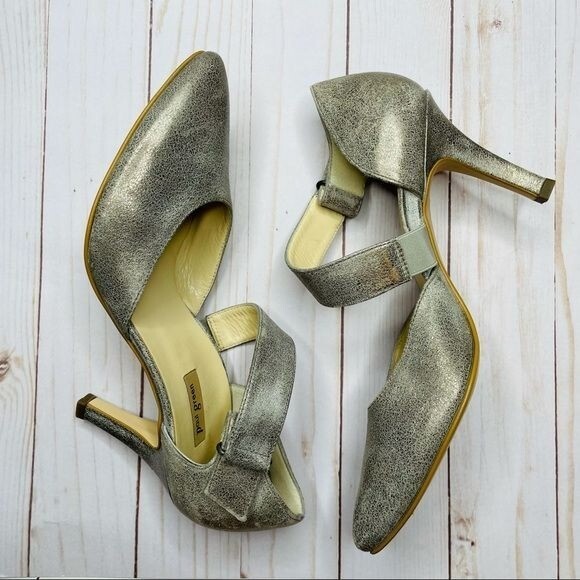 Paul Green Single Cross Strap Heels pumps Shoes Metallic glitter silver size 5